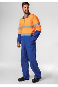 High Vis Day/Night Poly-Cotton Zip Overall - royal/orange