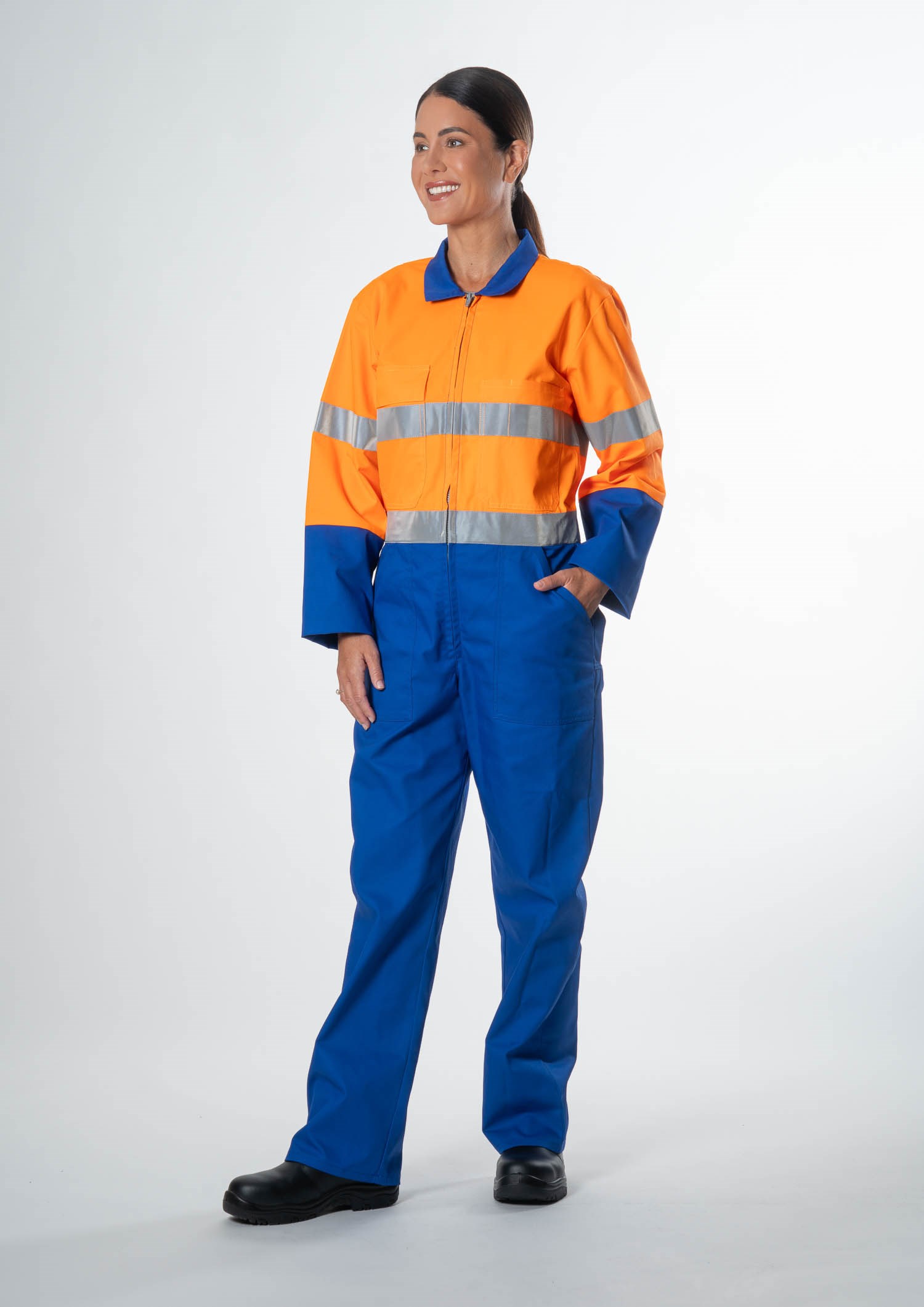 High Vis Day/Night Poly-Cotton Zip Overall - royal/orange