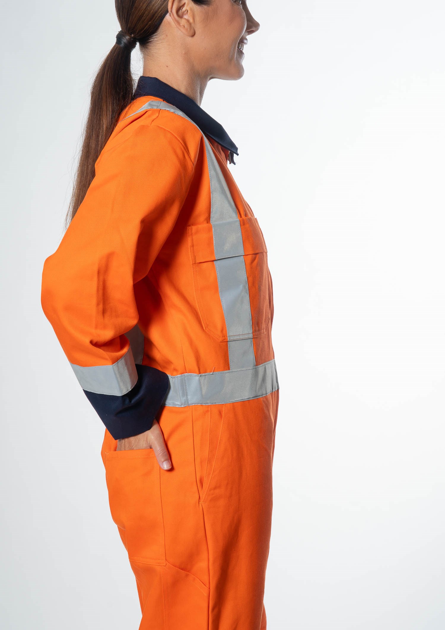 High Vis CoPTTM Cotton Zip Overall - navy/orange