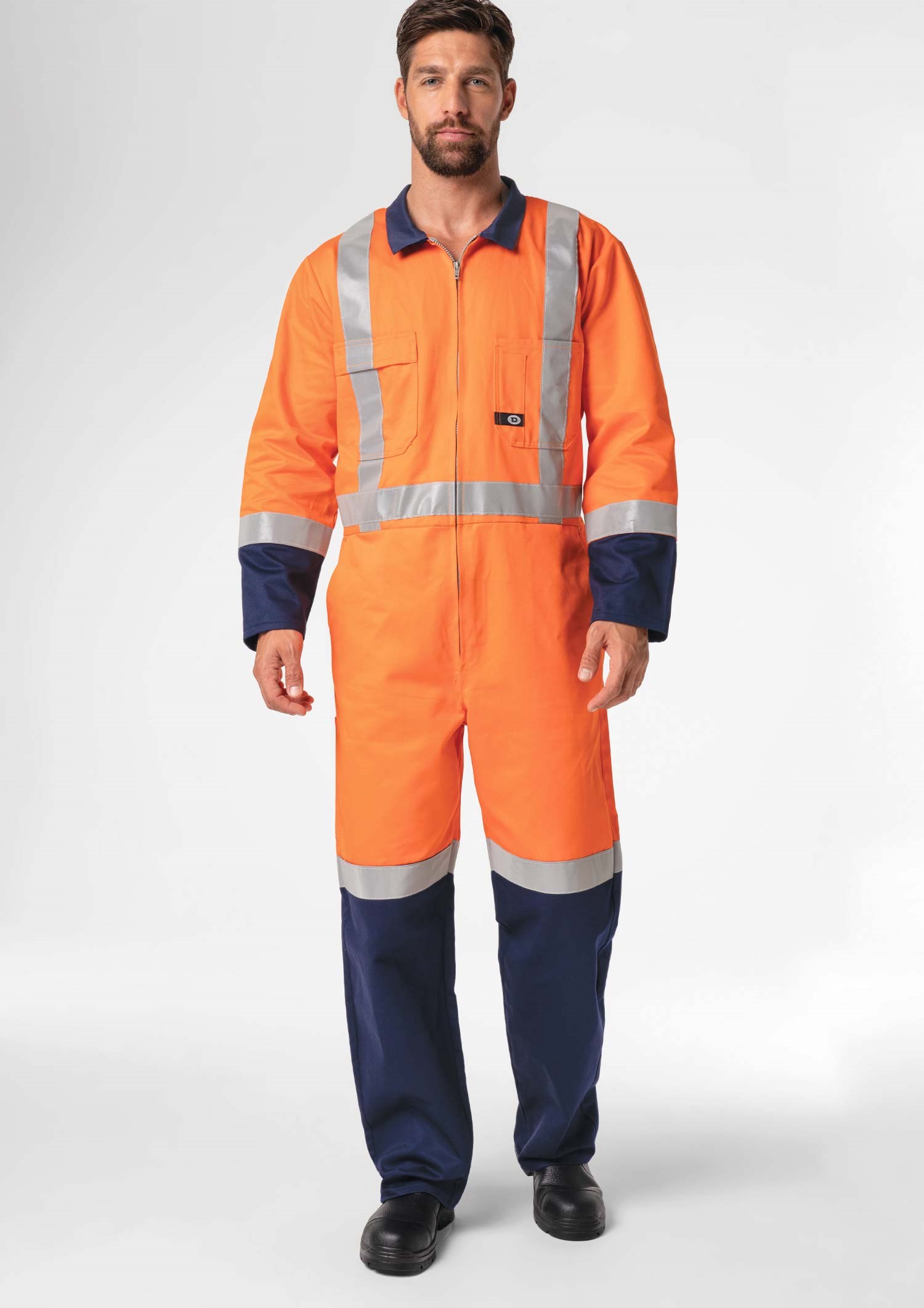 High Vis CoPTTM Cotton Zip Overall - navy/orange