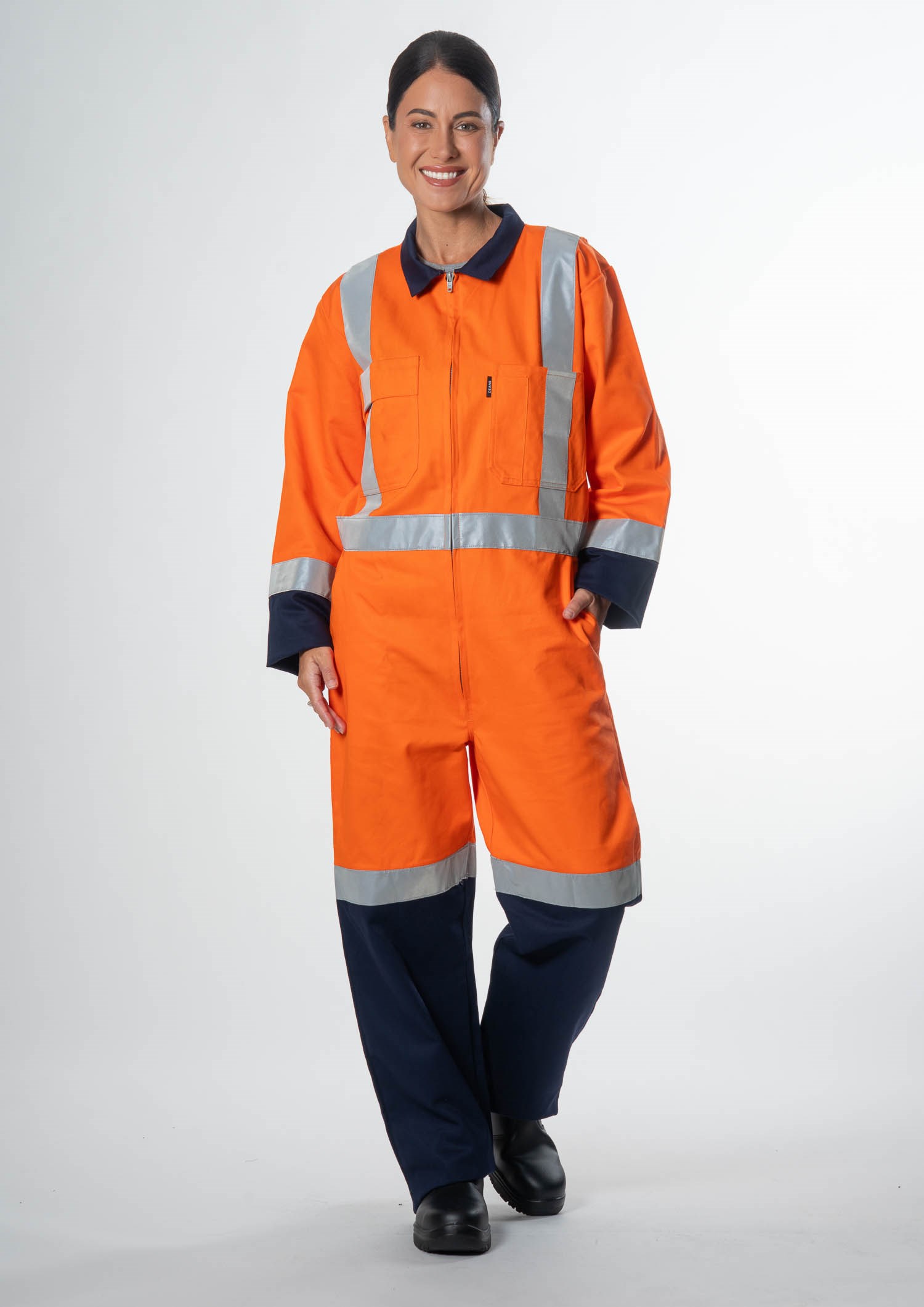 High Vis CoPTTM Cotton Zip Overall - navy/orange