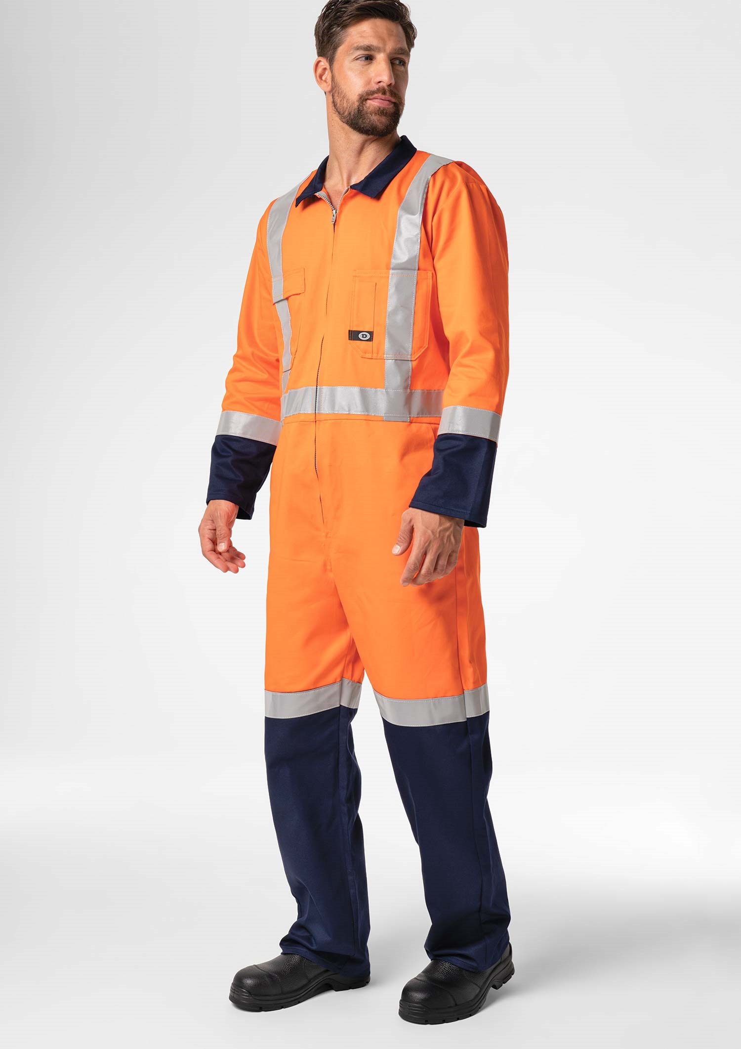 High Vis CoPTTM Cotton Zip Overall - navy/orange