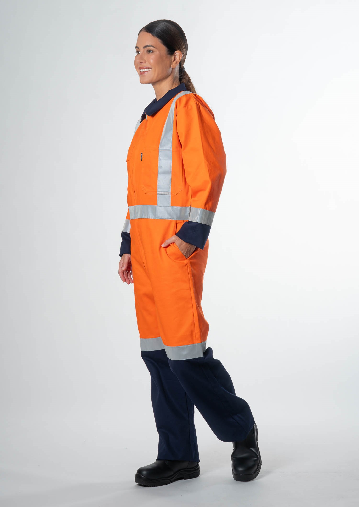 High Vis CoPTTM Cotton Zip Overall - navy/orange