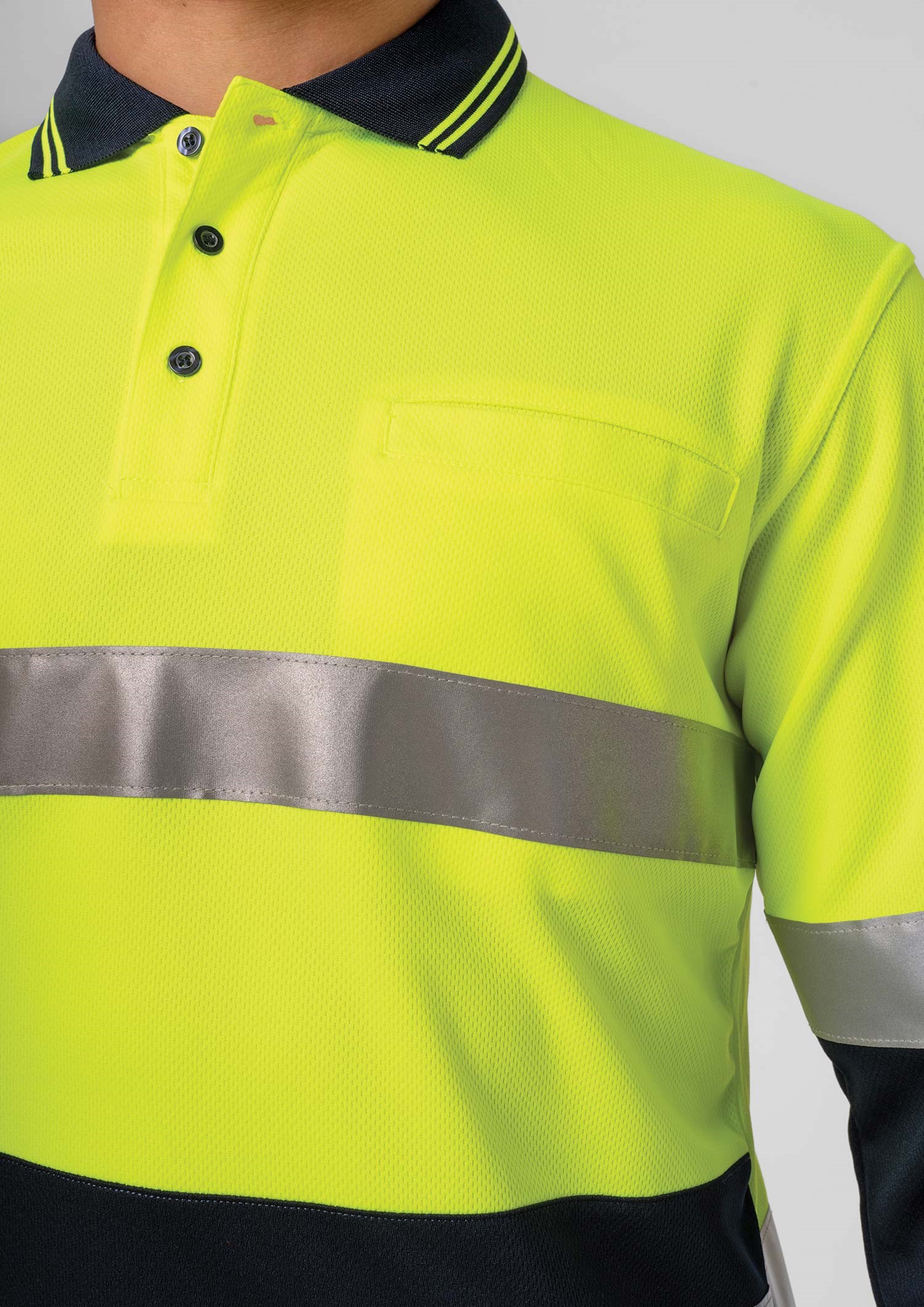 High Vis Day/Night Long Sleeve Polo - yellow/navy