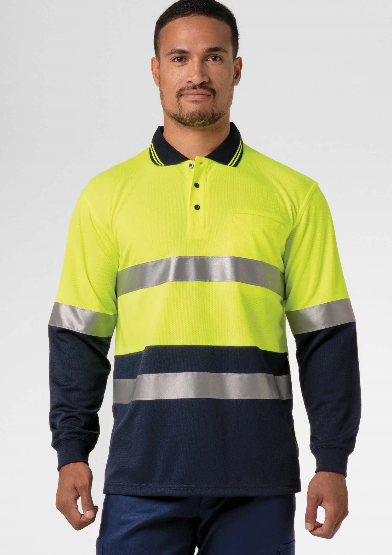 High Vis Day/Night Long Sleeve Polo - yellow/navy