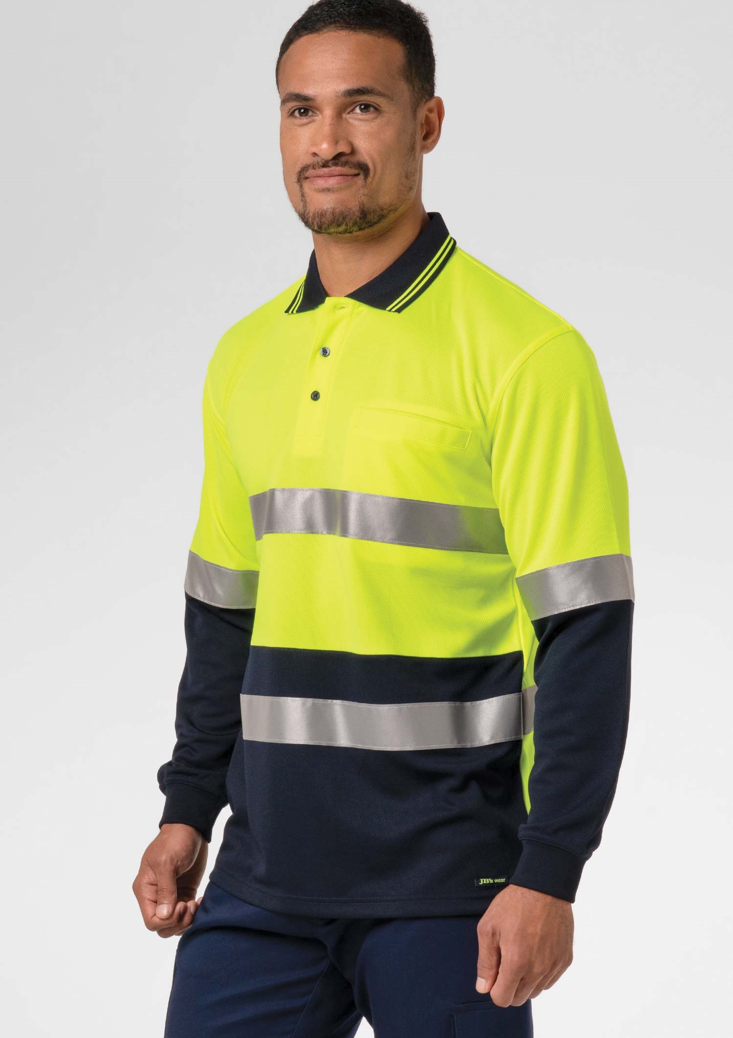 High Vis Day/Night Long Sleeve Polo - yellow/navy