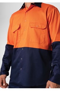 Hi Vis Day Domed Work Shirt - Cotton - orange/navy
