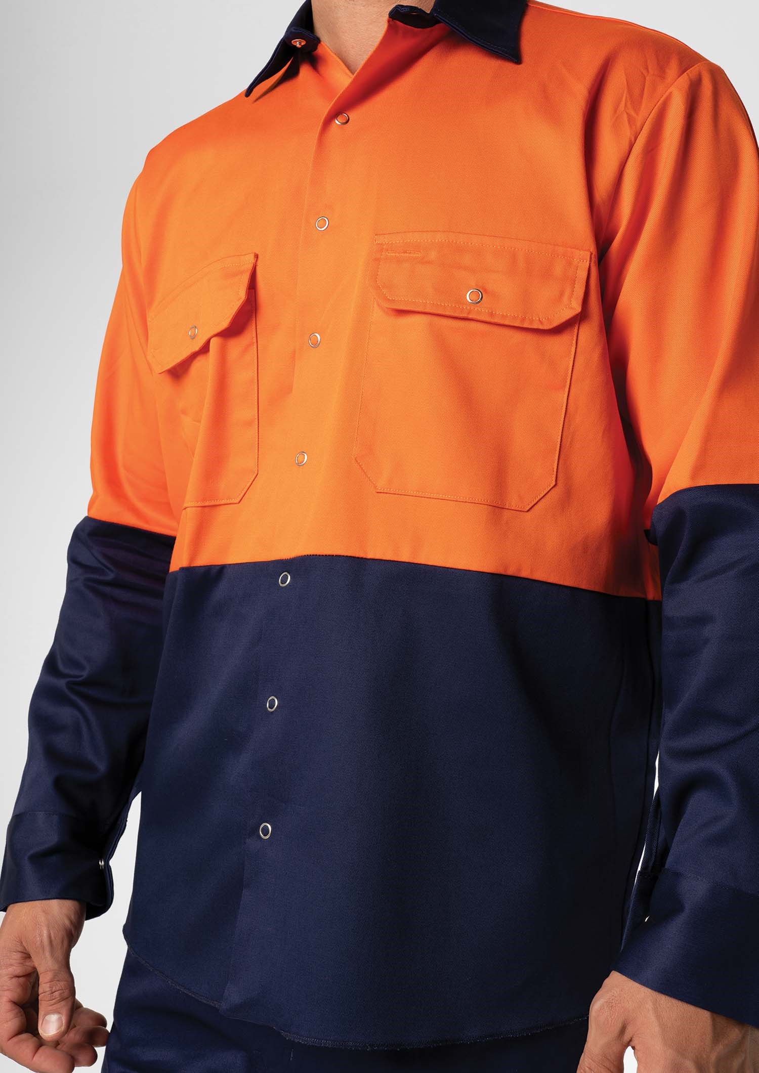 Hi Vis Day Domed Work Shirt - Cotton - orange/navy