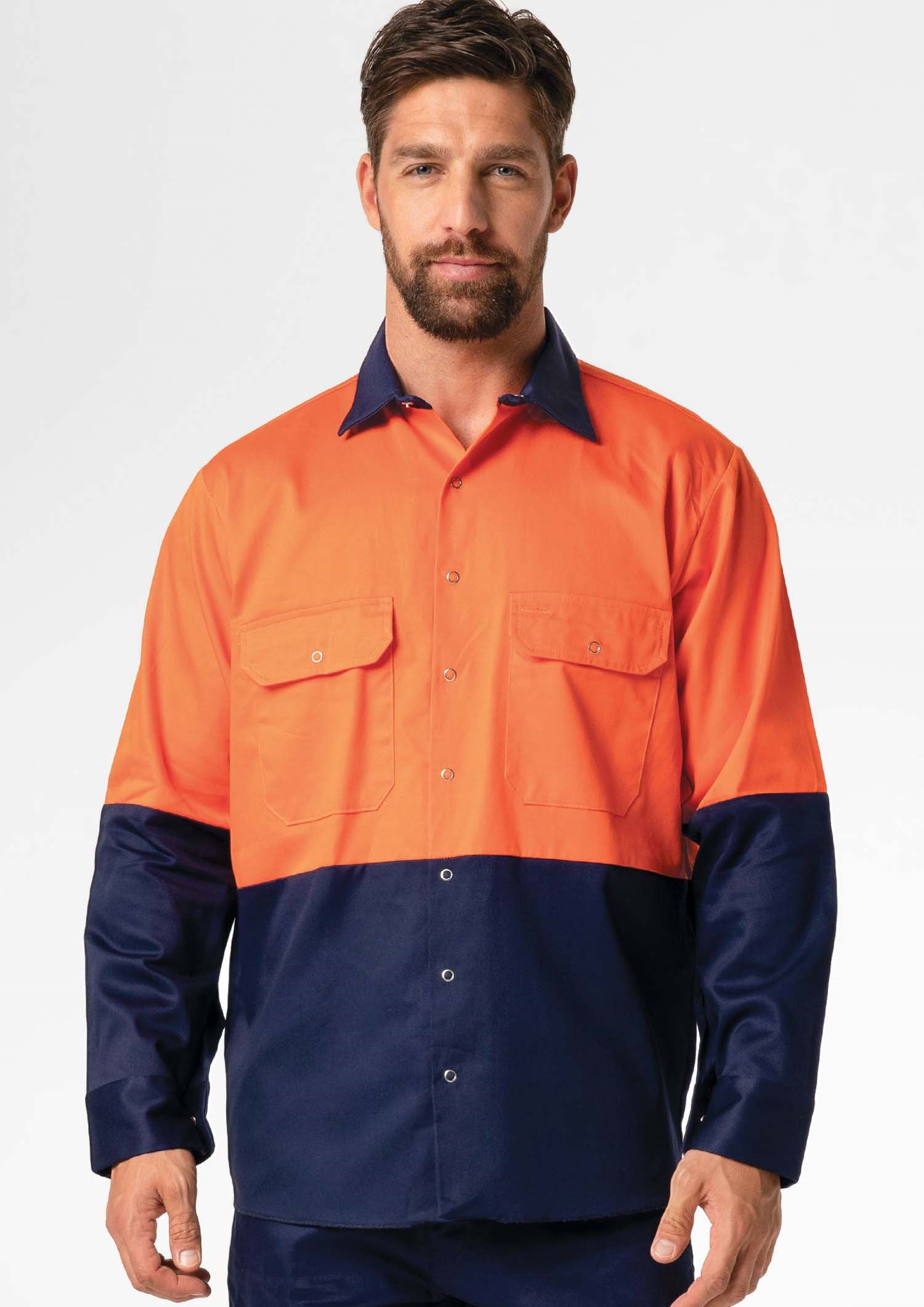 Hi Vis Day Domed Work Shirt - Cotton - orange/navy