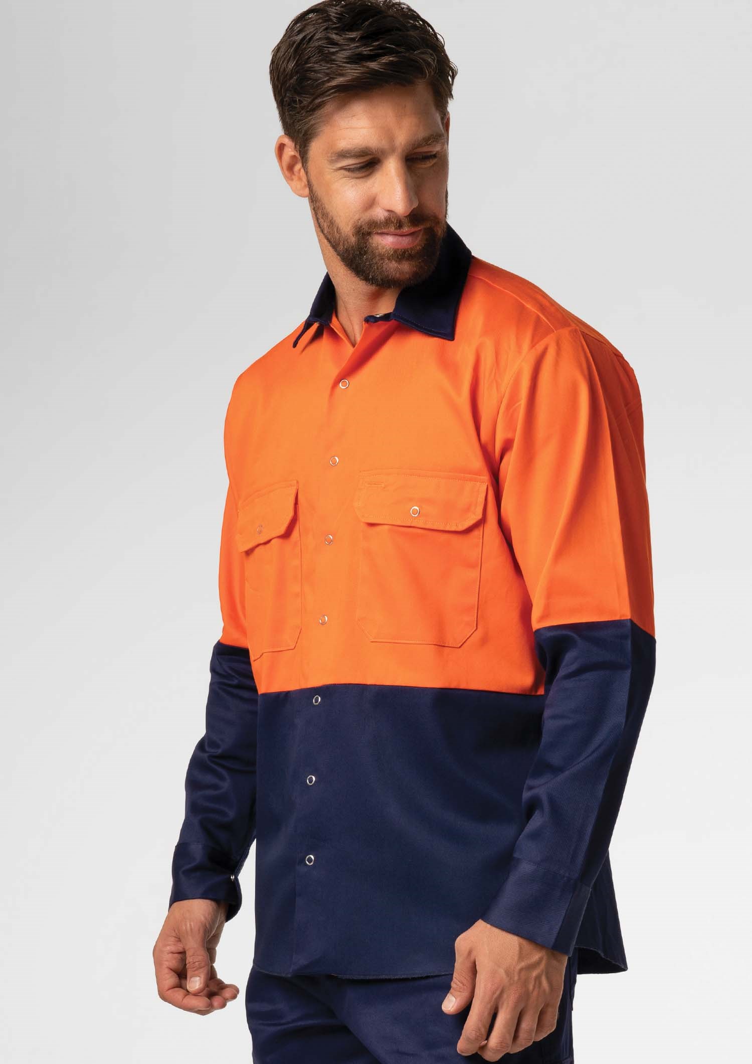 Hi Vis Day Domed Work Shirt - Cotton - orange/navy