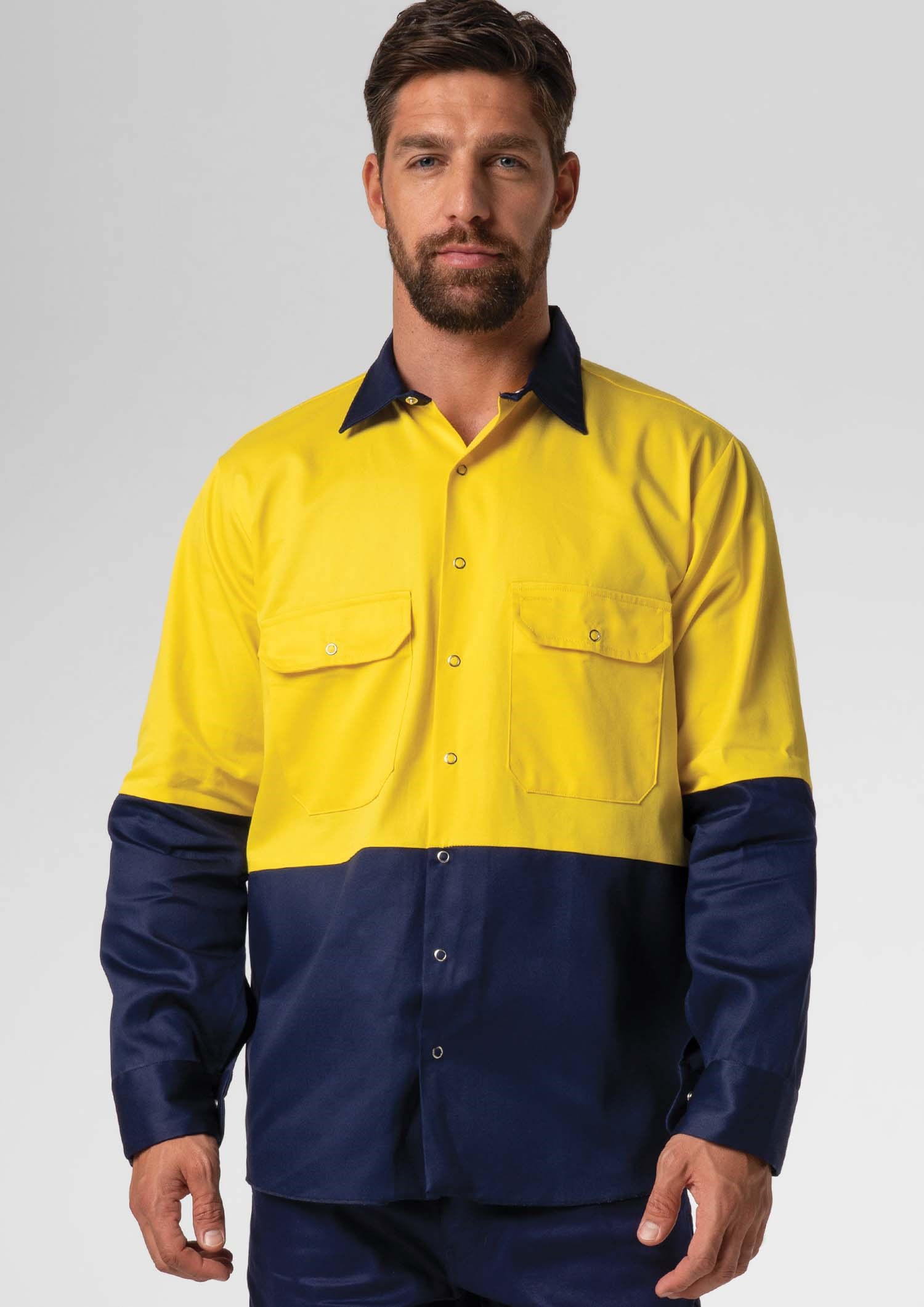 Hi Vis Day Domed Work Shirt - Cotton - yellow/navy