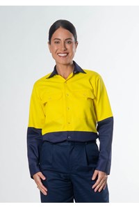 Hi Vis Day Domed Work Shirt - Cotton - yellow/navy