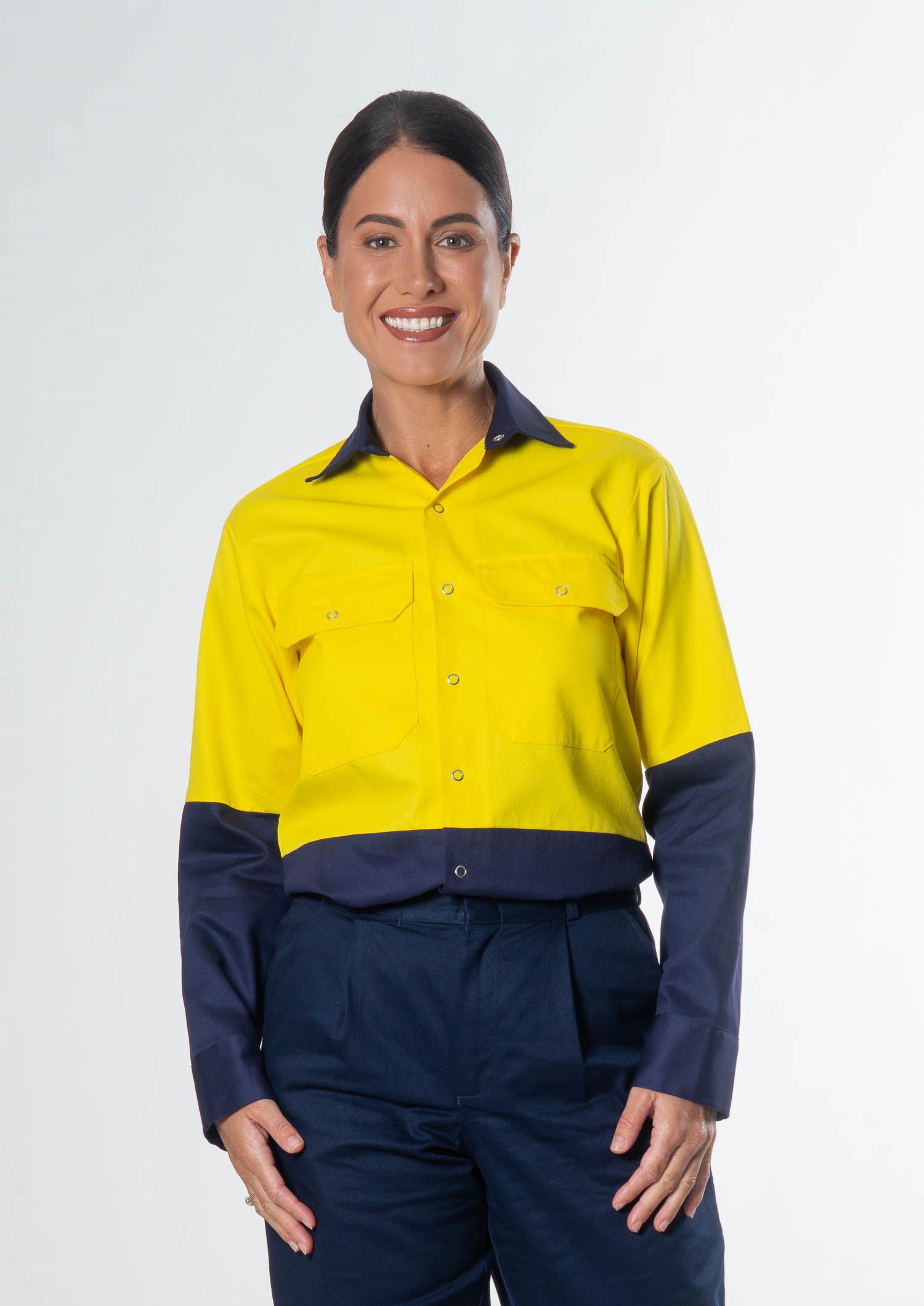 Hi Vis Day Domed Work Shirt - Cotton - yellow/navy