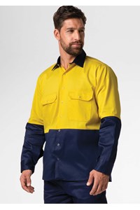 Hi Vis Day Domed Work Shirt - Cotton - yellow/navy