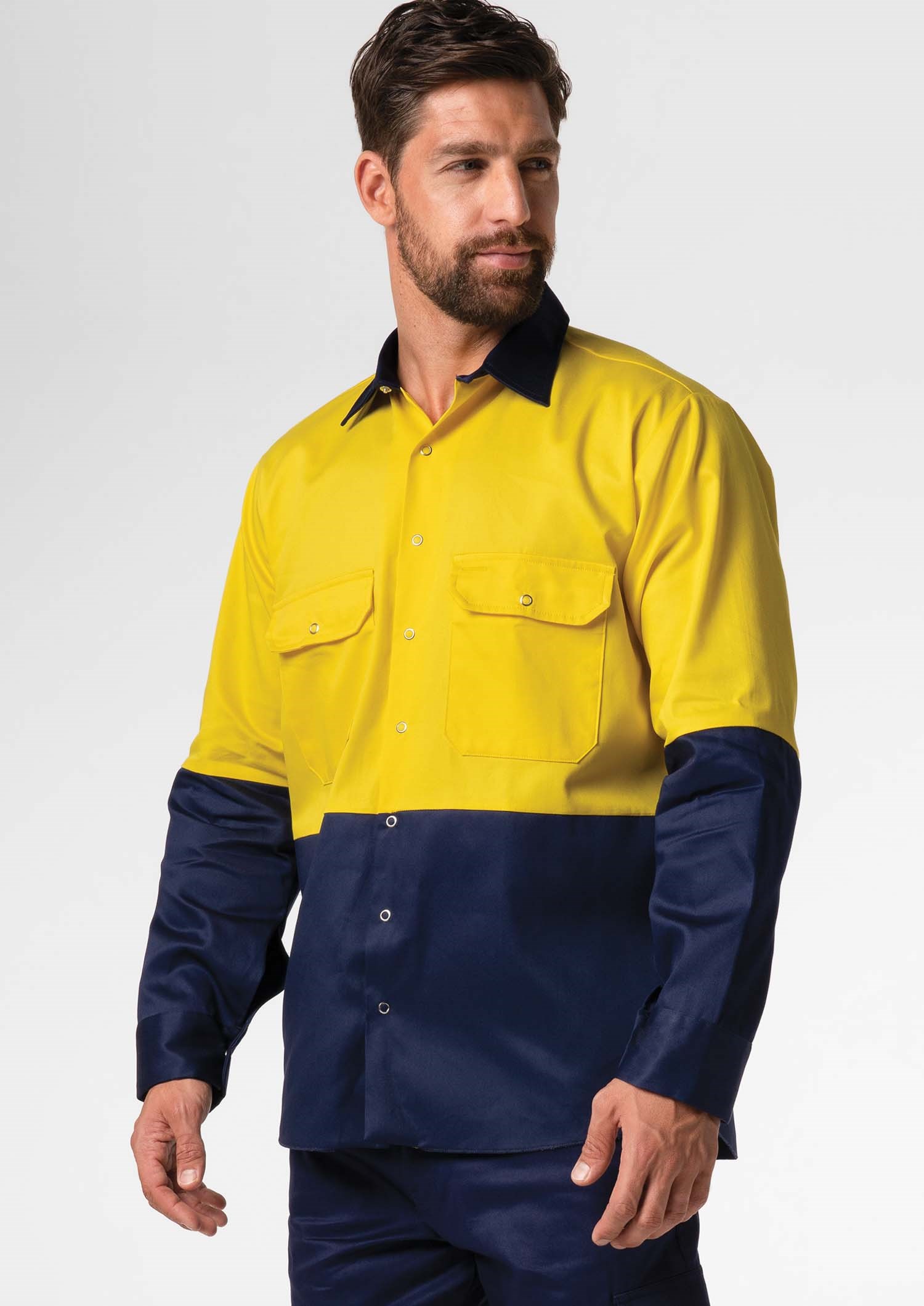 Hi Vis Day Domed Work Shirt - Cotton - yellow/navy