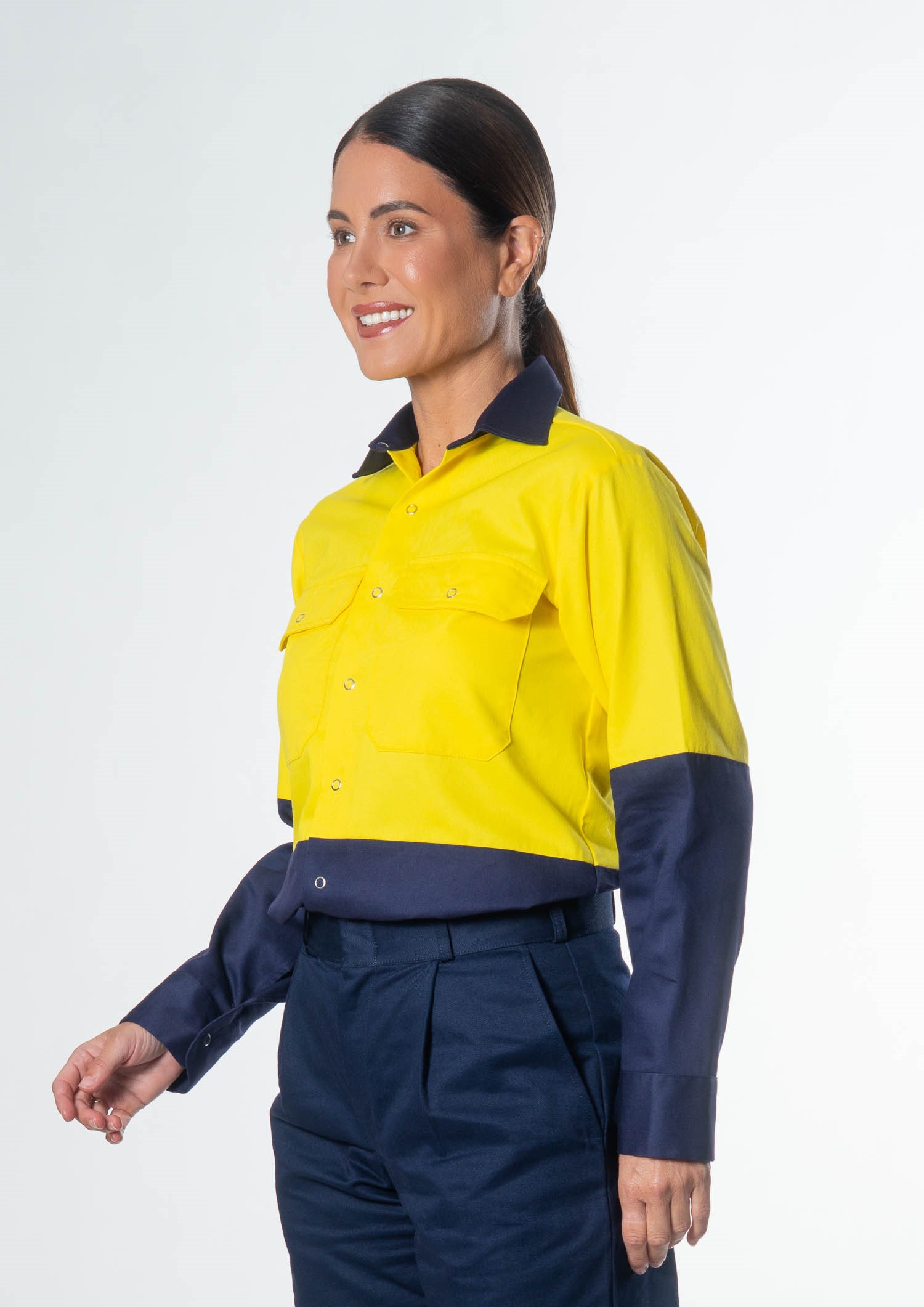 Hi Vis Day Domed Work Shirt - Cotton - yellow/navy