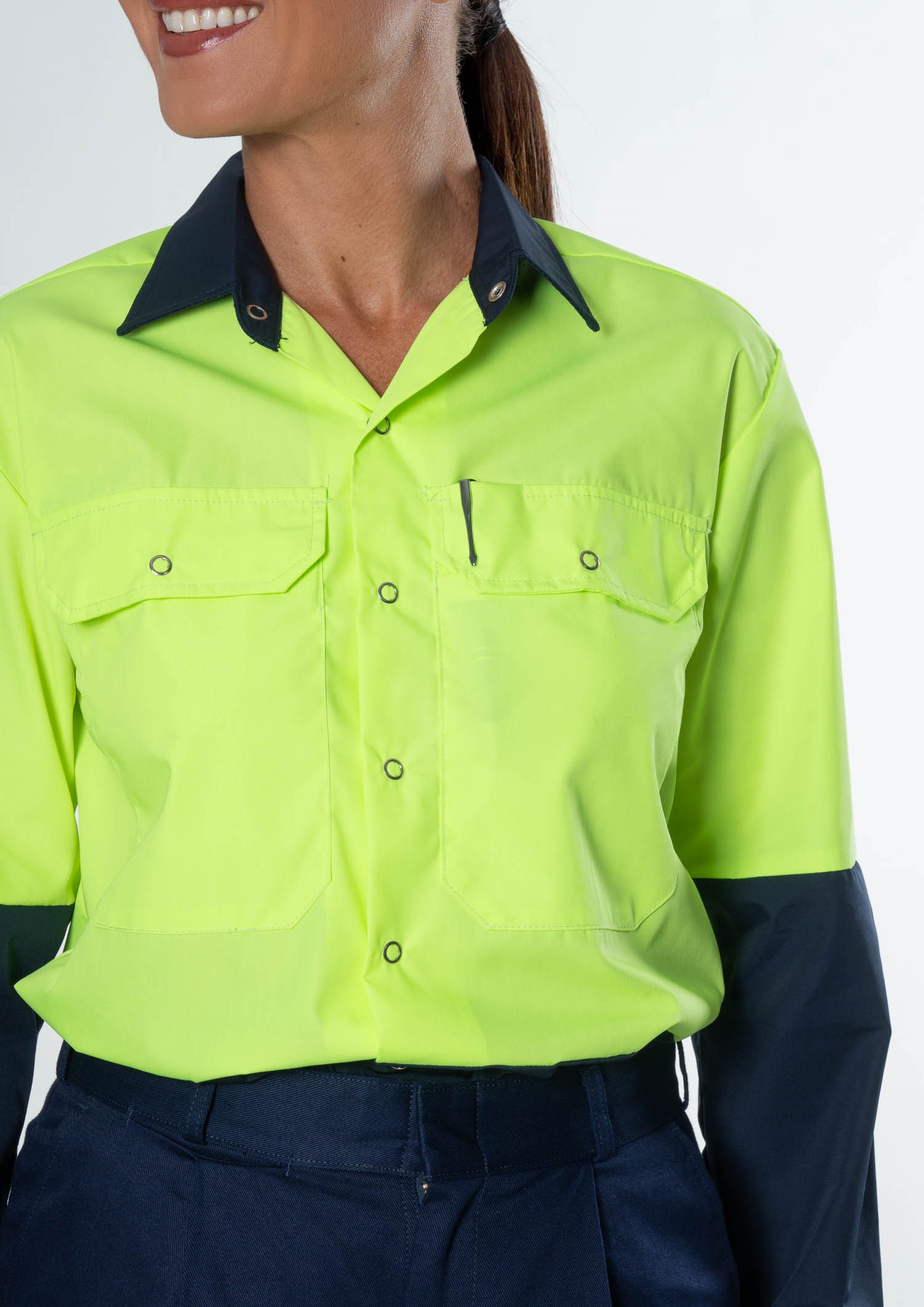 Hi Vis Day Domed Work Shirt - navy/yellow