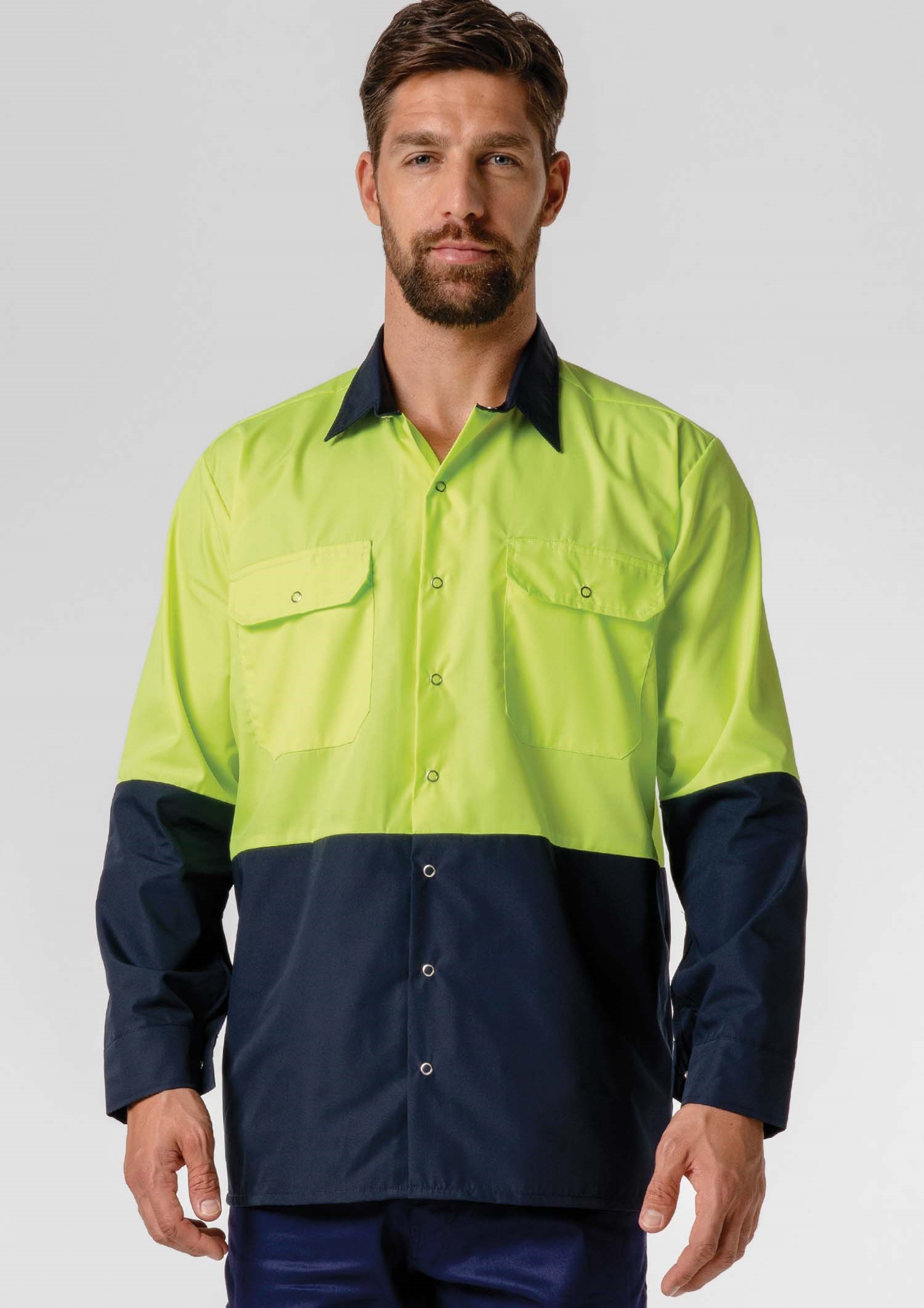 Hi Vis Day Domed Work Shirt - navy/yellow