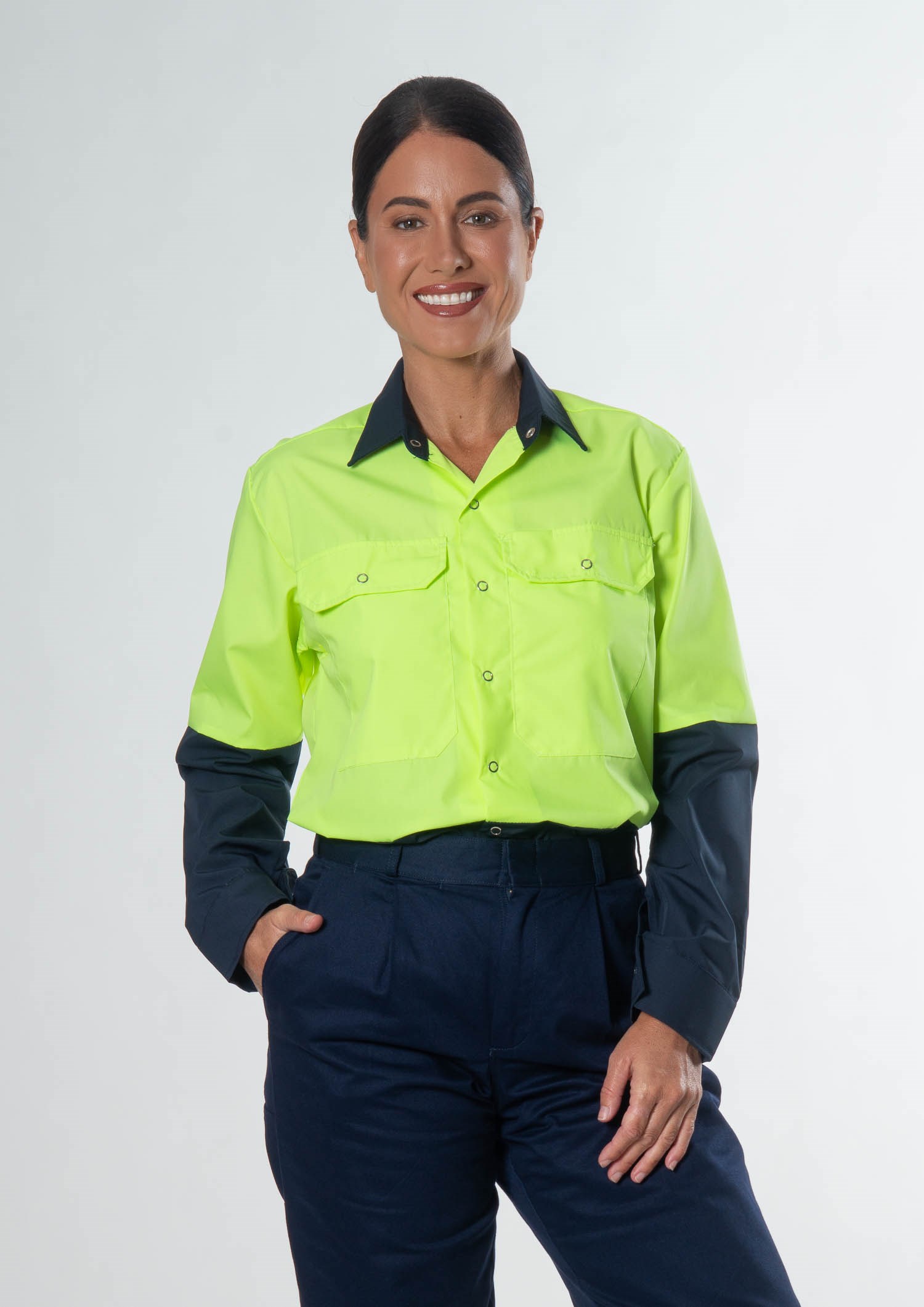 Hi Vis Day Domed Work Shirt - navy/yellow