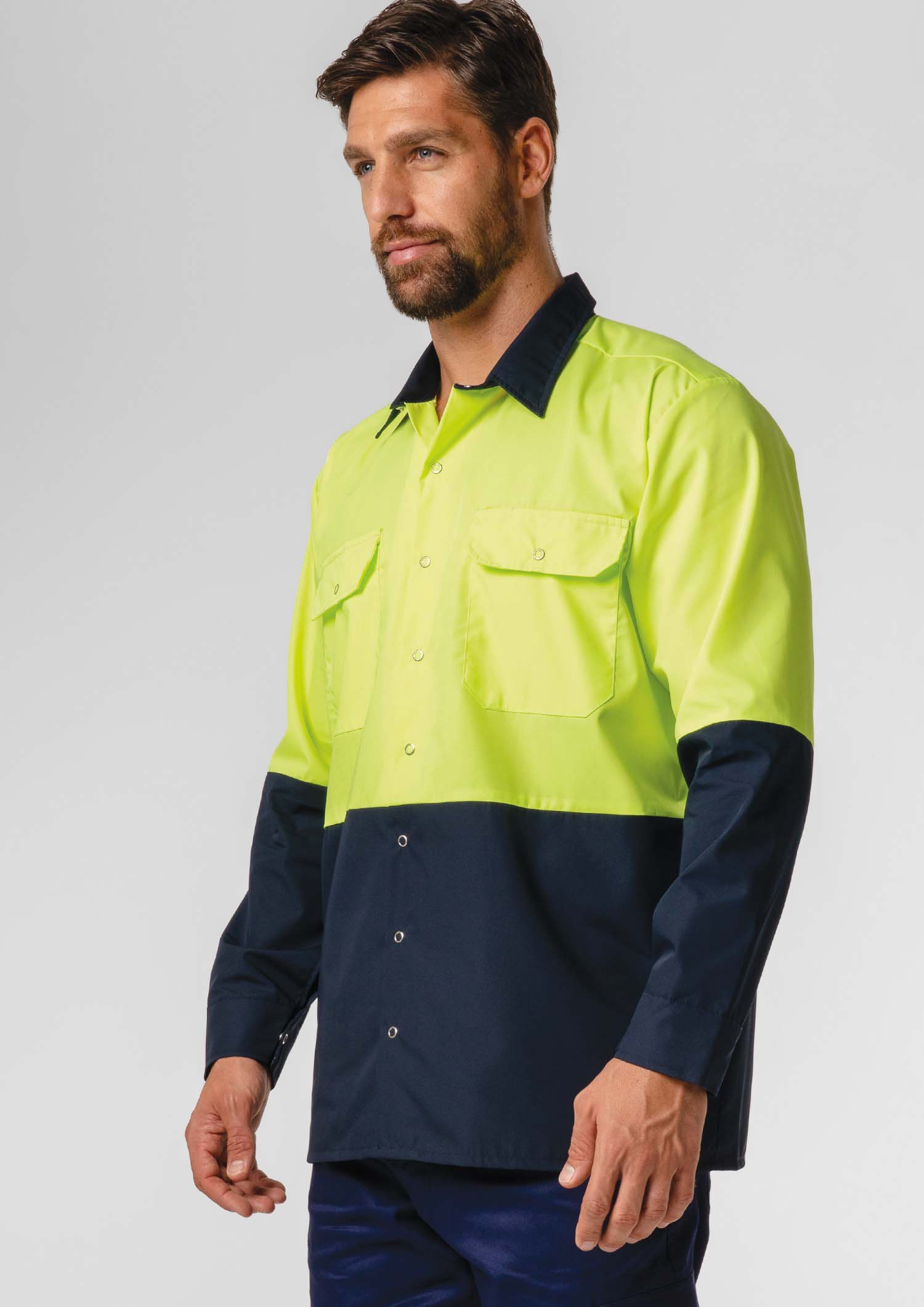 Hi Vis Day Domed Work Shirt - navy/yellow