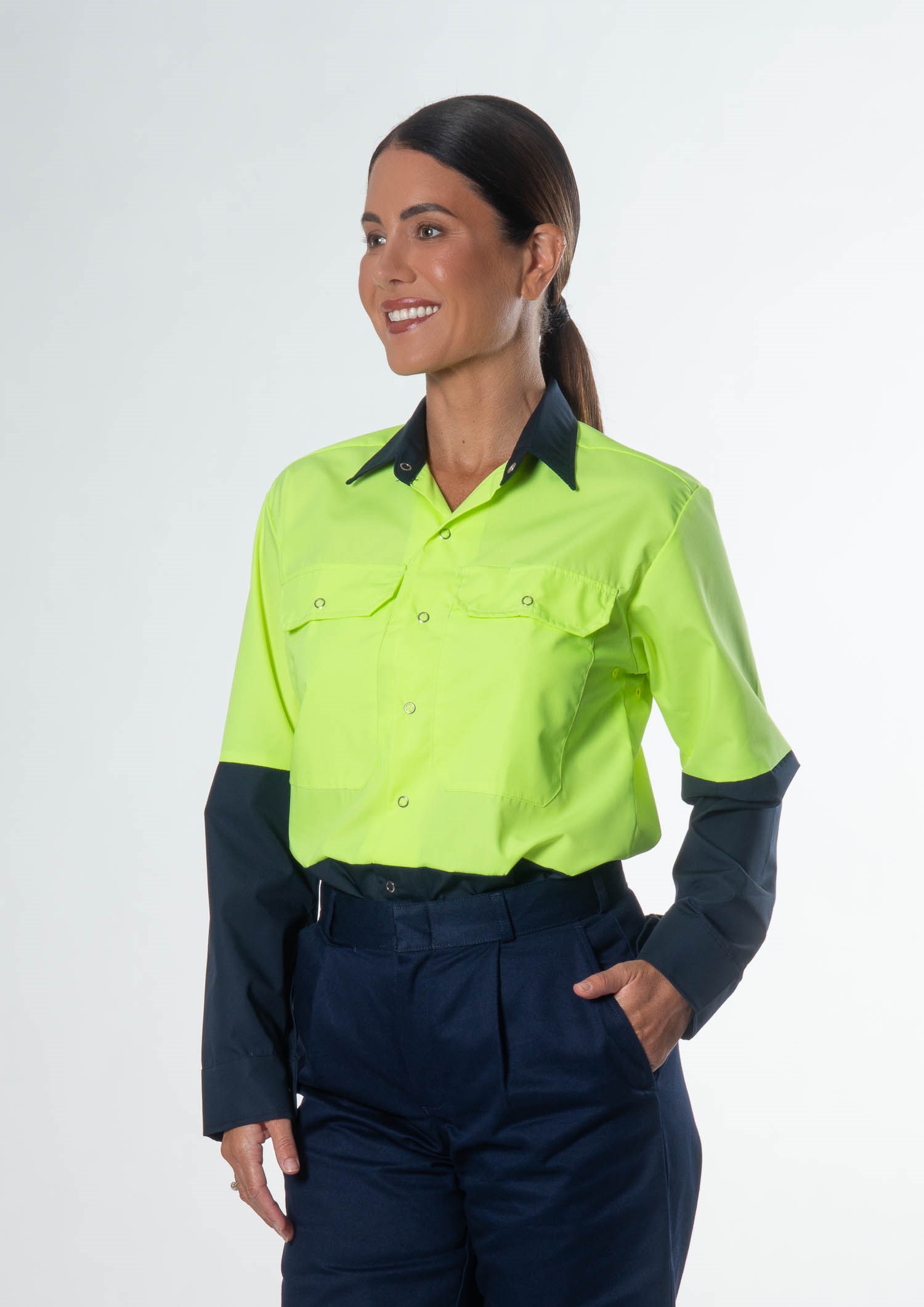Hi Vis Day Domed Work Shirt - navy/yellow