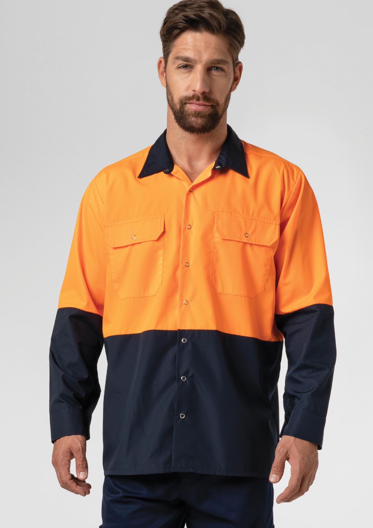 Hi Vis Day Domed Work Shirt - navy/orange