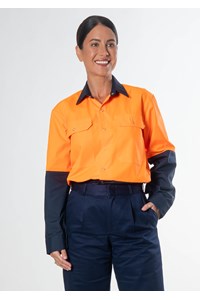 Hi Vis Day Domed Work Shirt - navy/orange