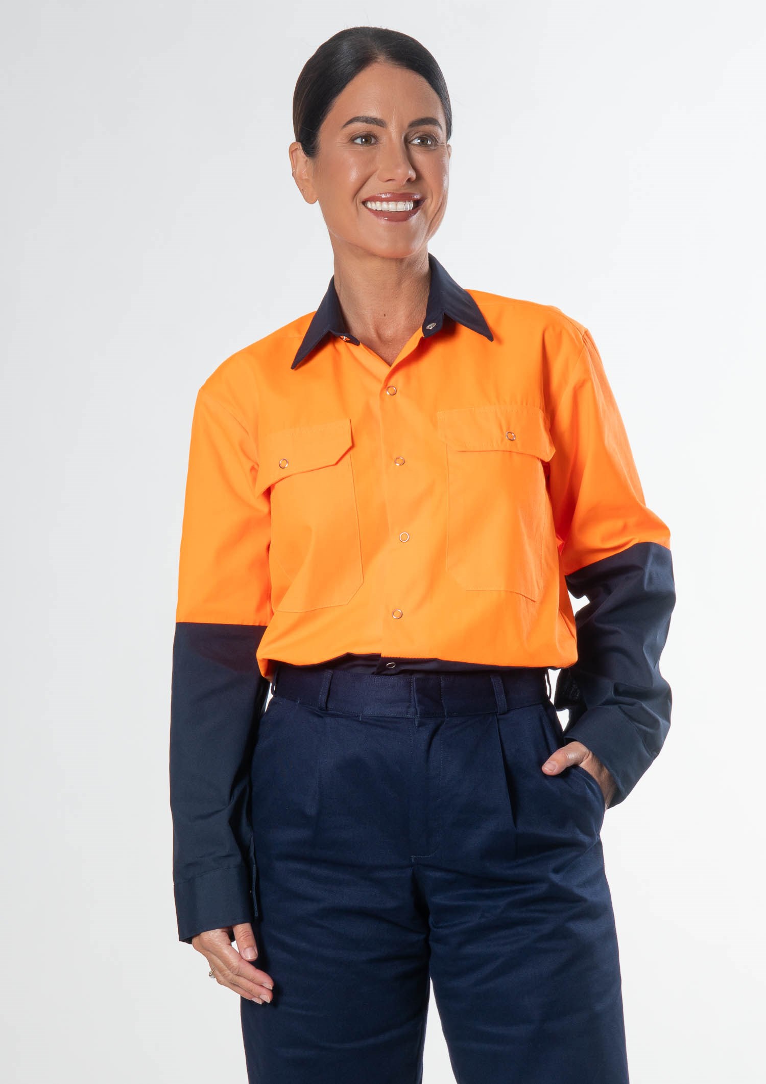 Hi Vis Day Domed Work Shirt - navy/orange