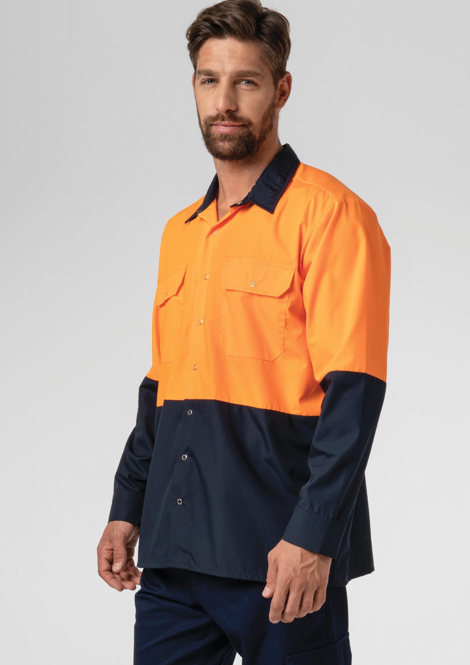 Hi Vis Day Domed Work Shirt - navy/orange