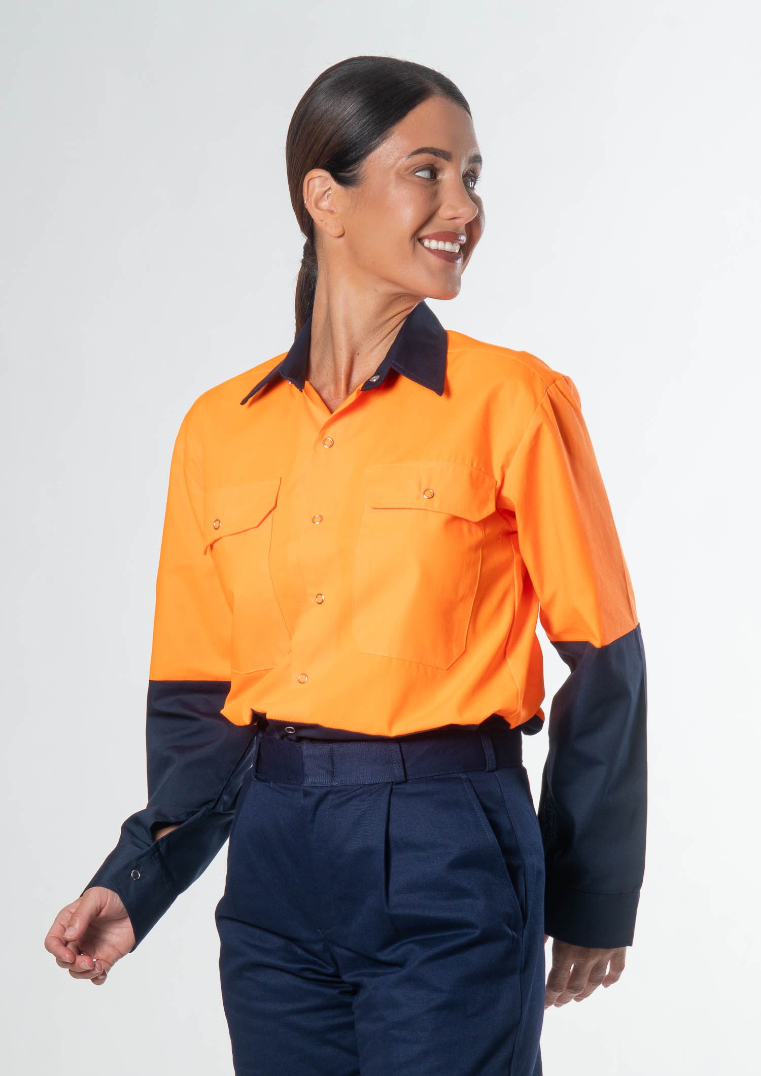 Hi Vis Day Domed Work Shirt - navy/orange