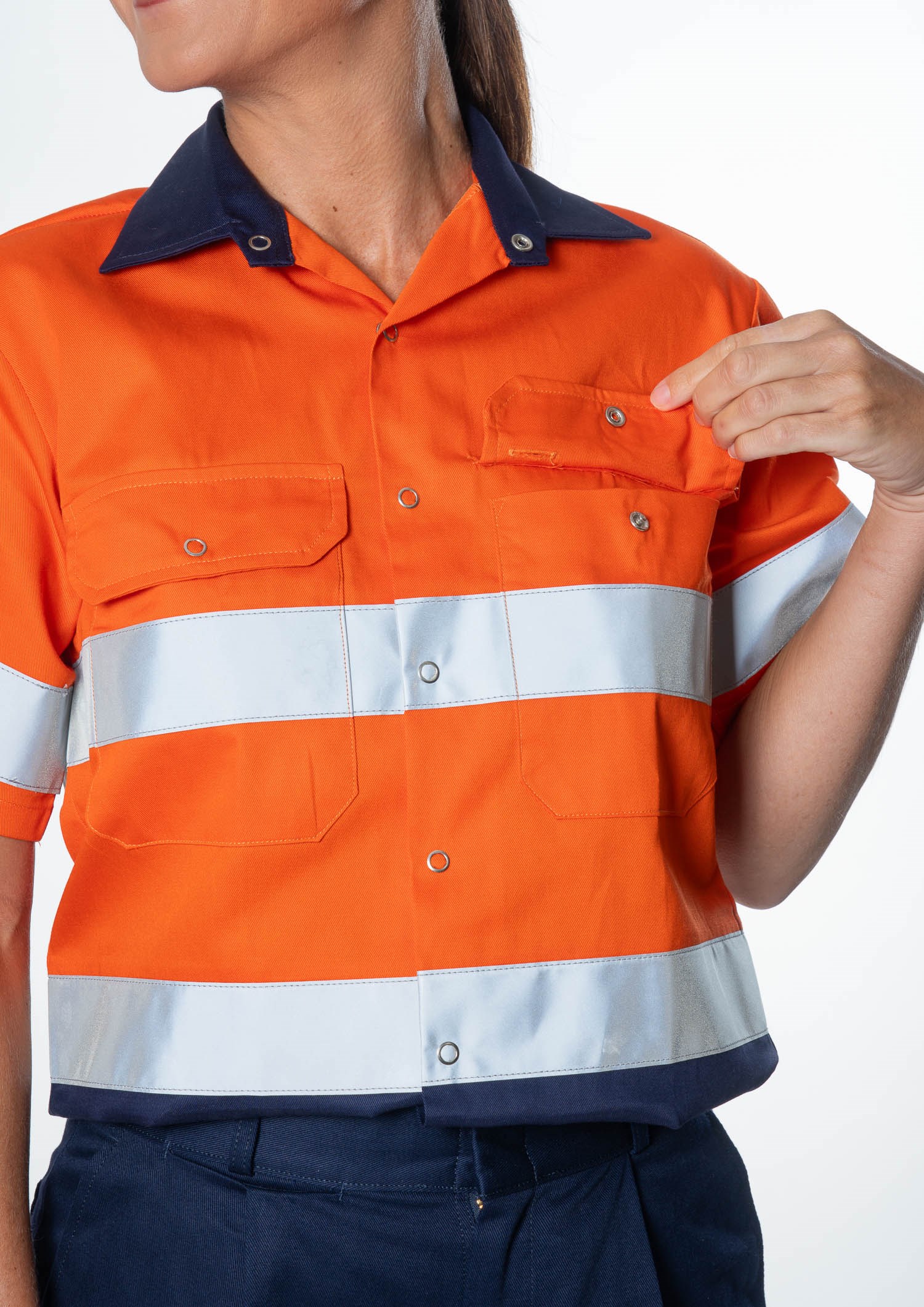 Hi Vis Short Sleeve Day/Night Compliant Shirt - orange/navy