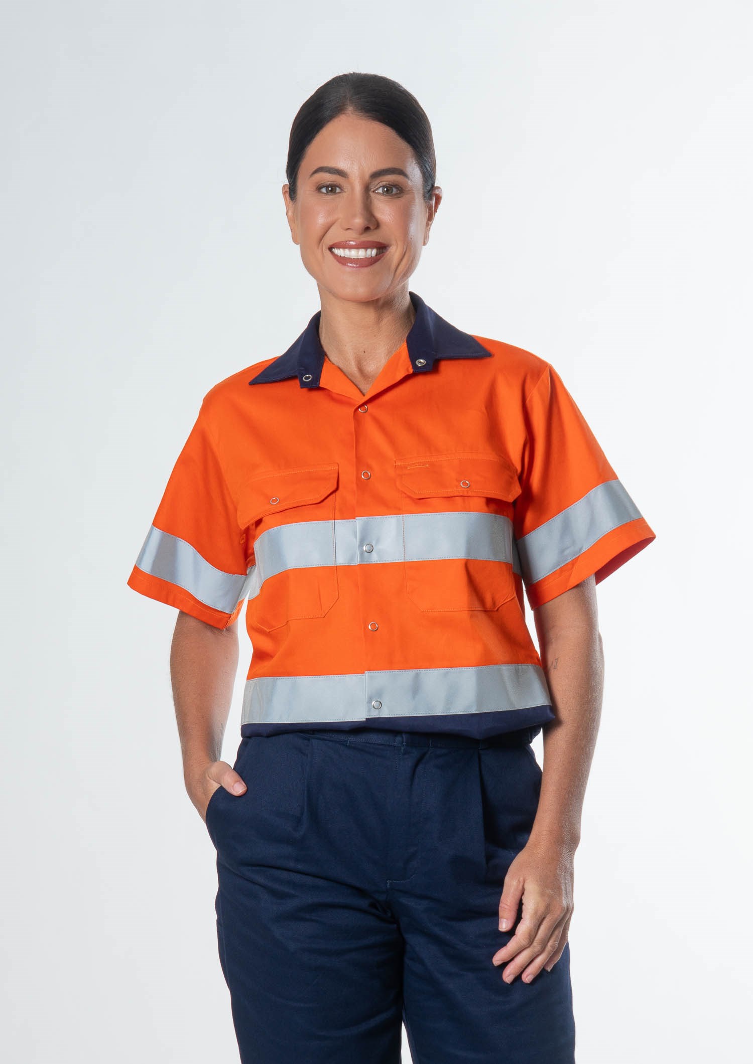 Hi Vis Short Sleeve Day/Night Compliant Shirt - orange/navy