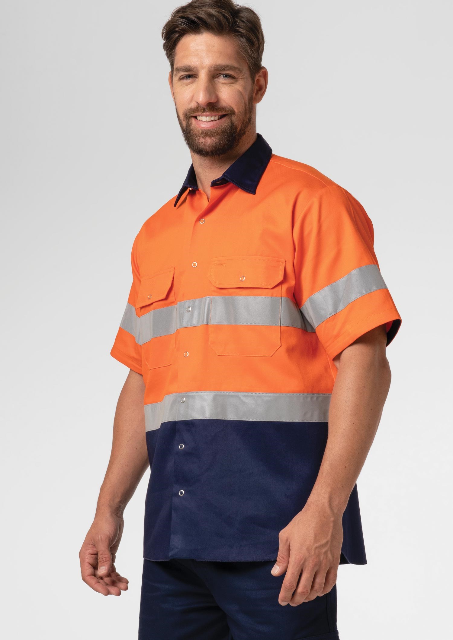 Hi Vis Short Sleeve Day/Night Compliant Shirt - orange/navy