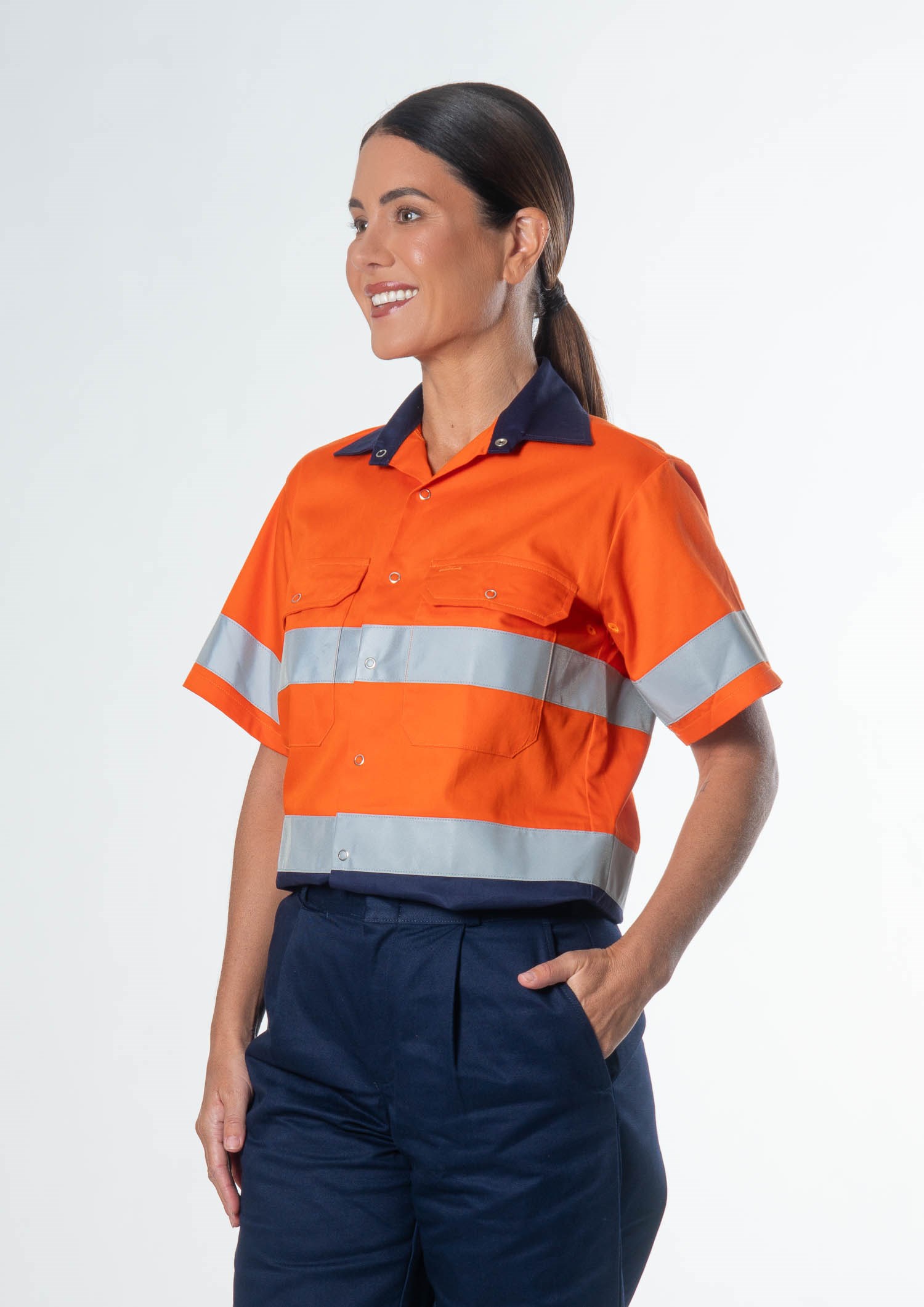 Hi Vis Short Sleeve Day/Night Compliant Shirt - orange/navy