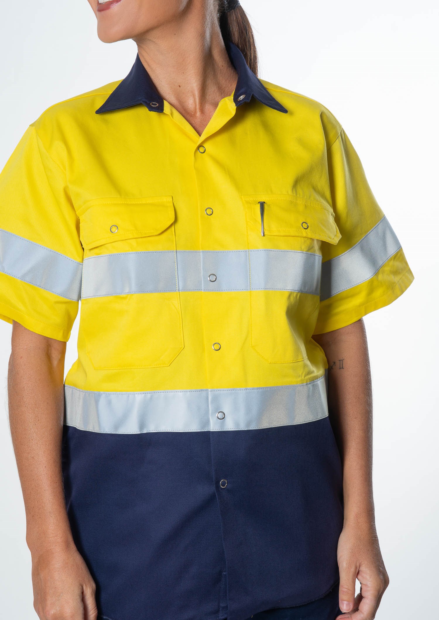 Hi Vis Short Sleeve Day/Night Compliant Shirt - yellow/navy