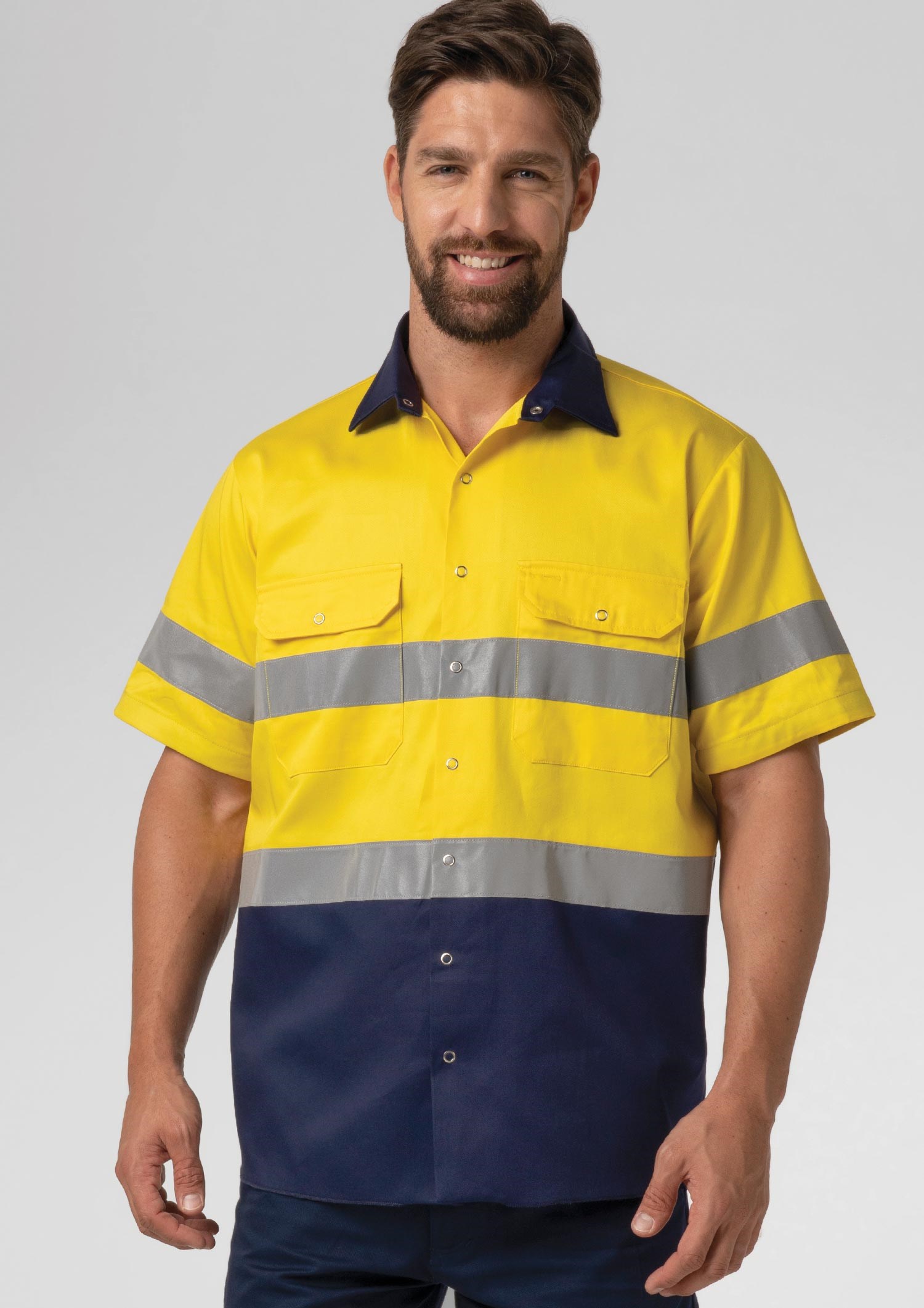 Hi Vis Short Sleeve Day/Night Compliant Shirt - yellow/navy