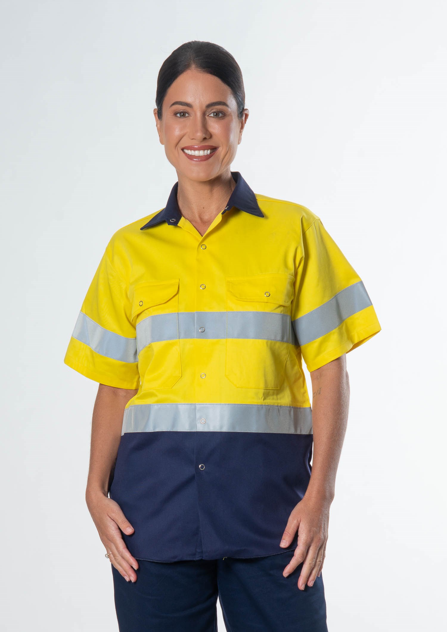 Hi Vis Short Sleeve Day/Night Compliant Shirt - yellow/navy