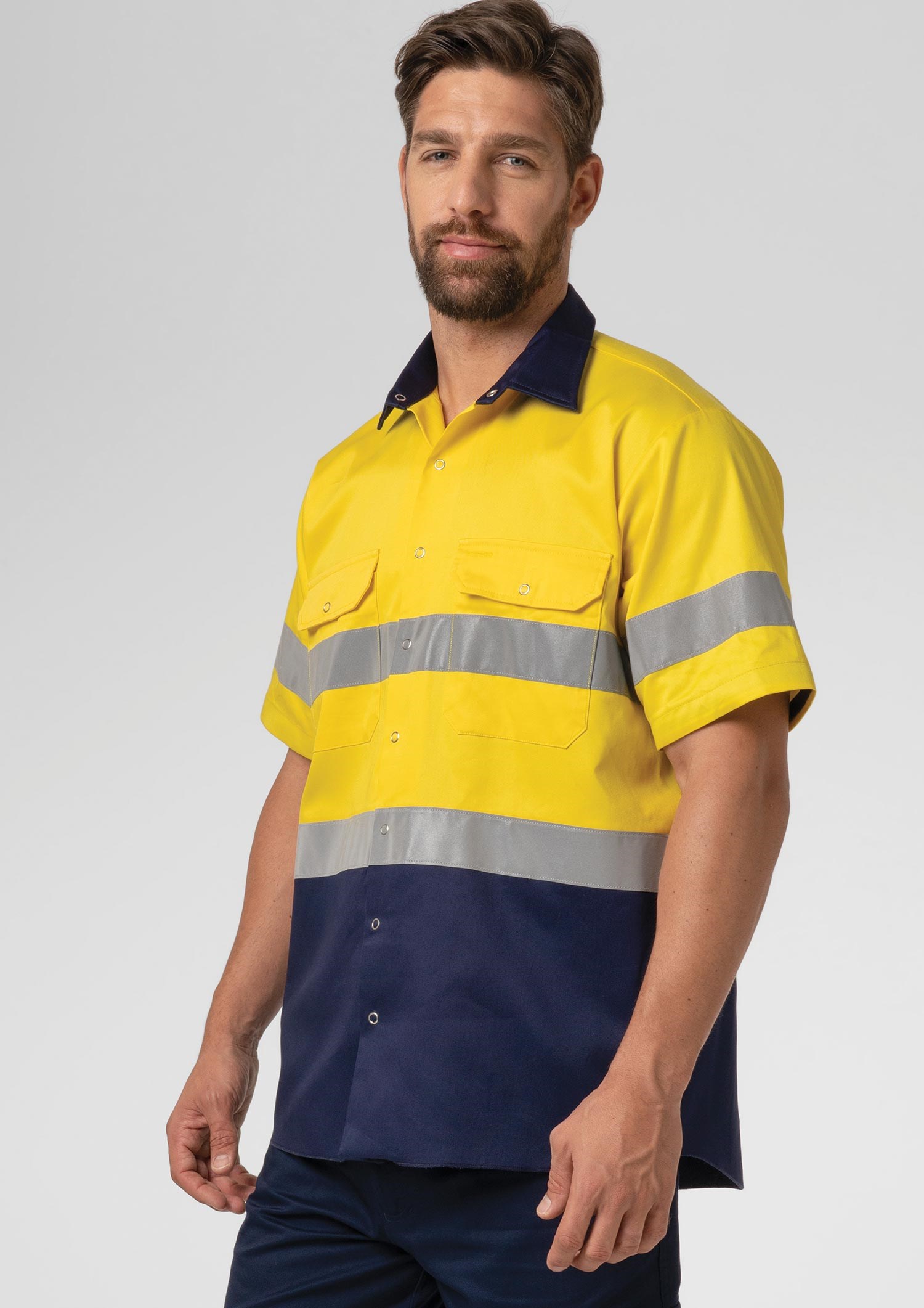 Hi Vis Short Sleeve Day/Night Compliant Shirt - yellow/navy