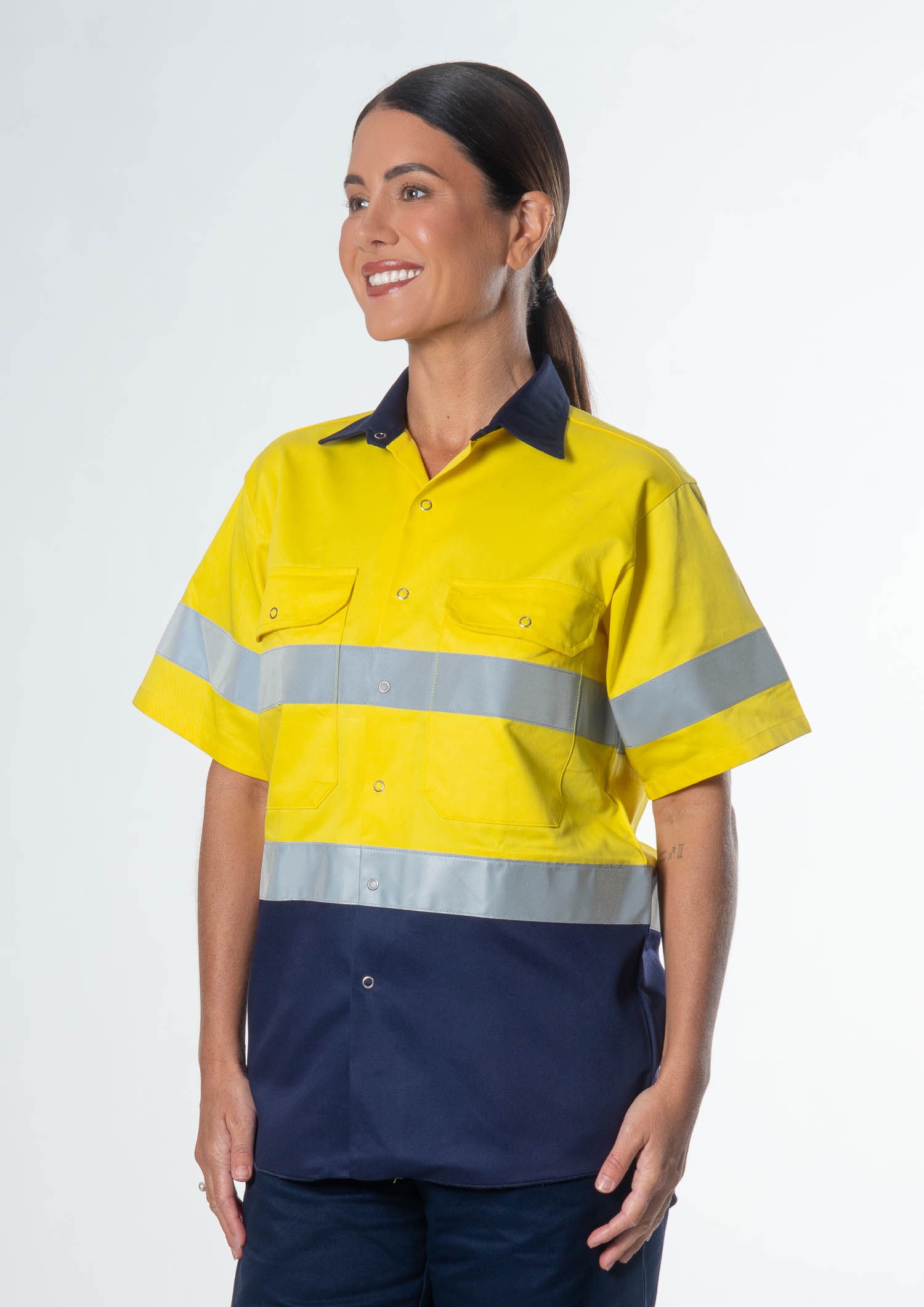 Hi Vis Short Sleeve Day/Night Compliant Shirt - yellow/navy