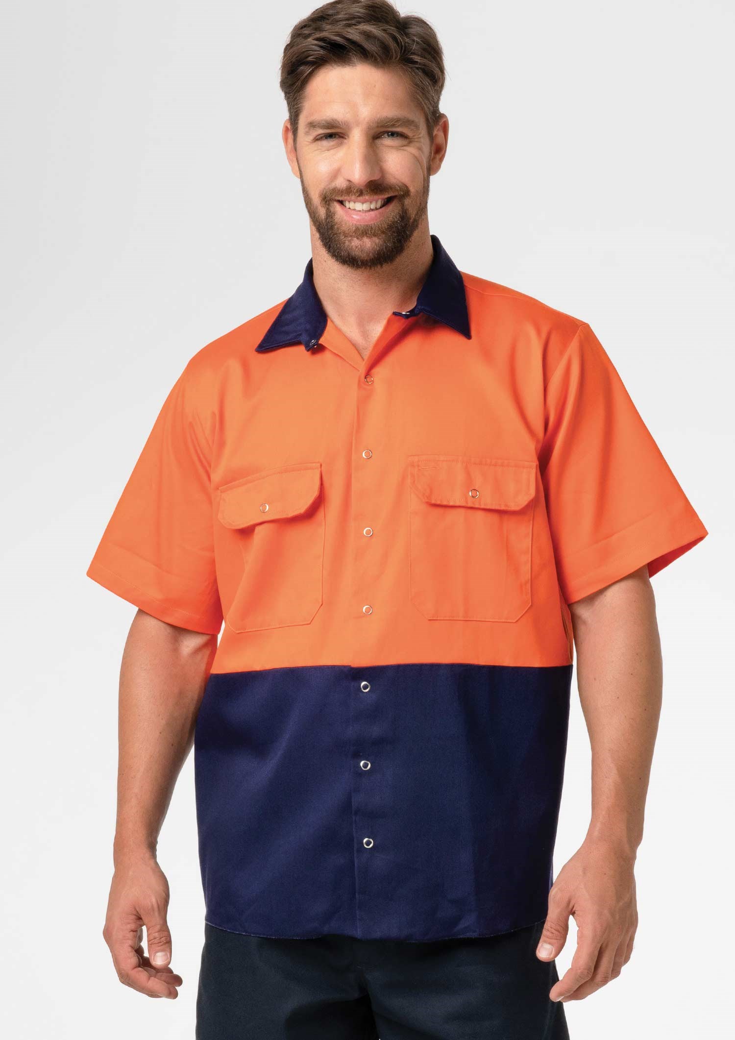 Hi Vis Day Domed Work Shirt - orange/navy