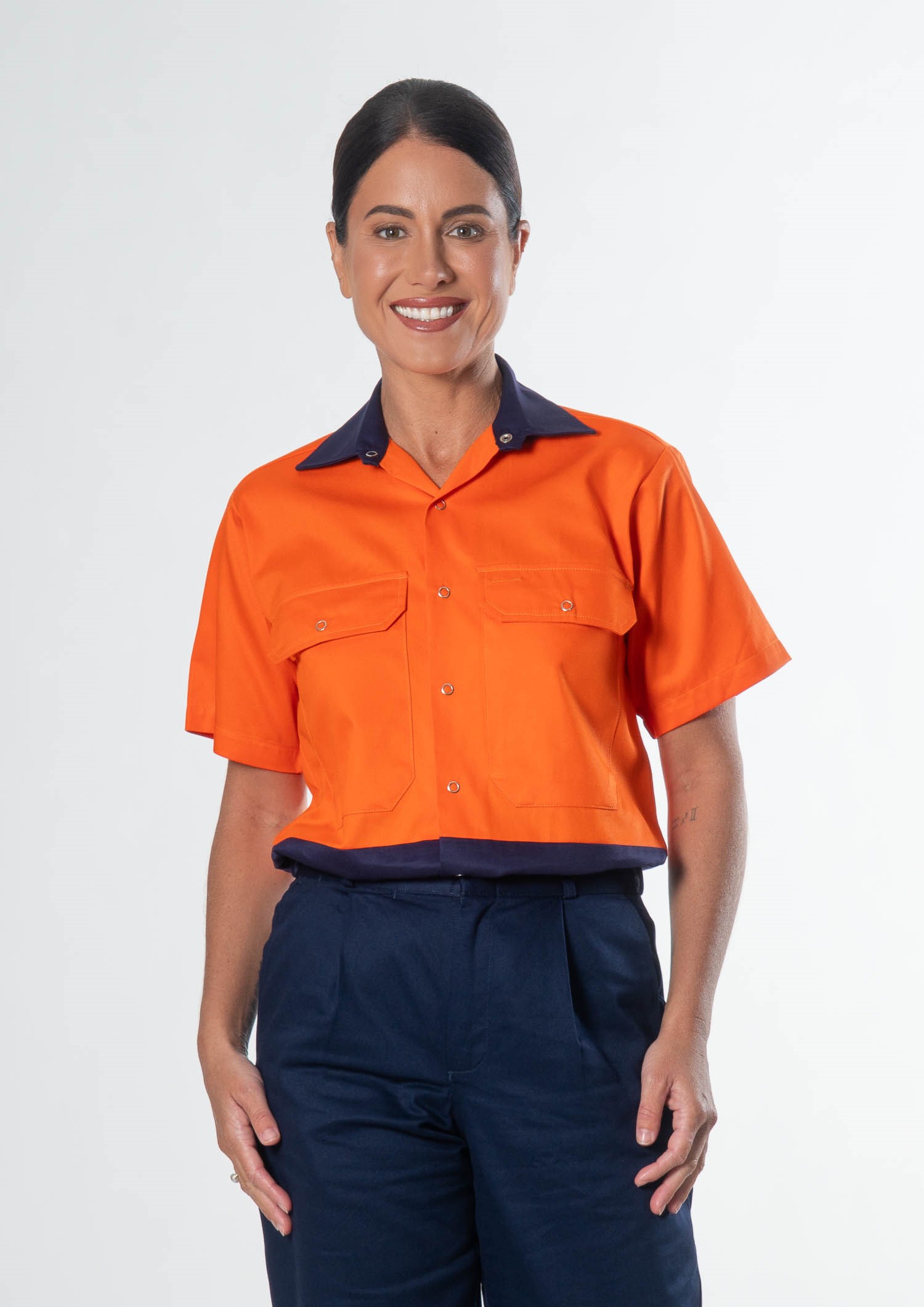 Hi Vis Day Domed Work Shirt - orange/navy