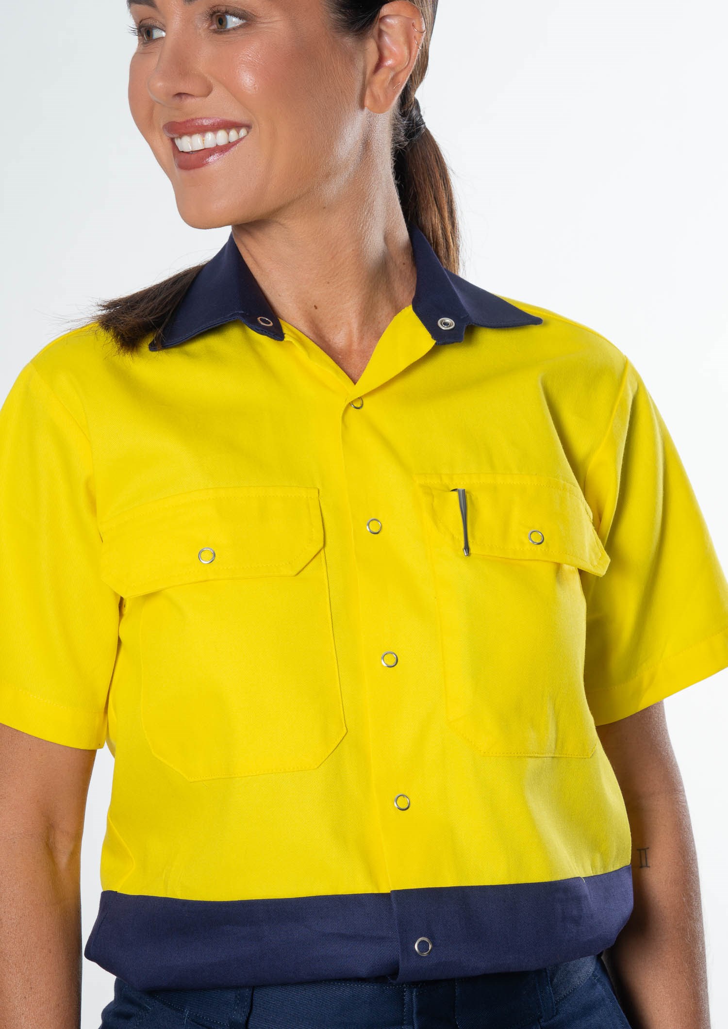 Hi Vis Day Domed Work Shirt - yellow/navy