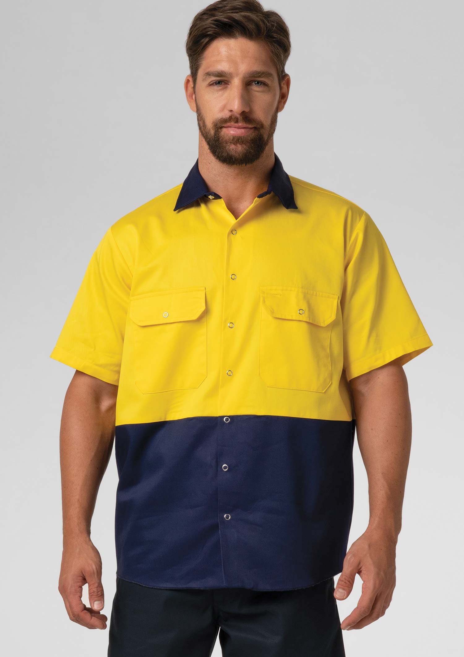 Hi Vis Day Domed Work Shirt - yellow/navy