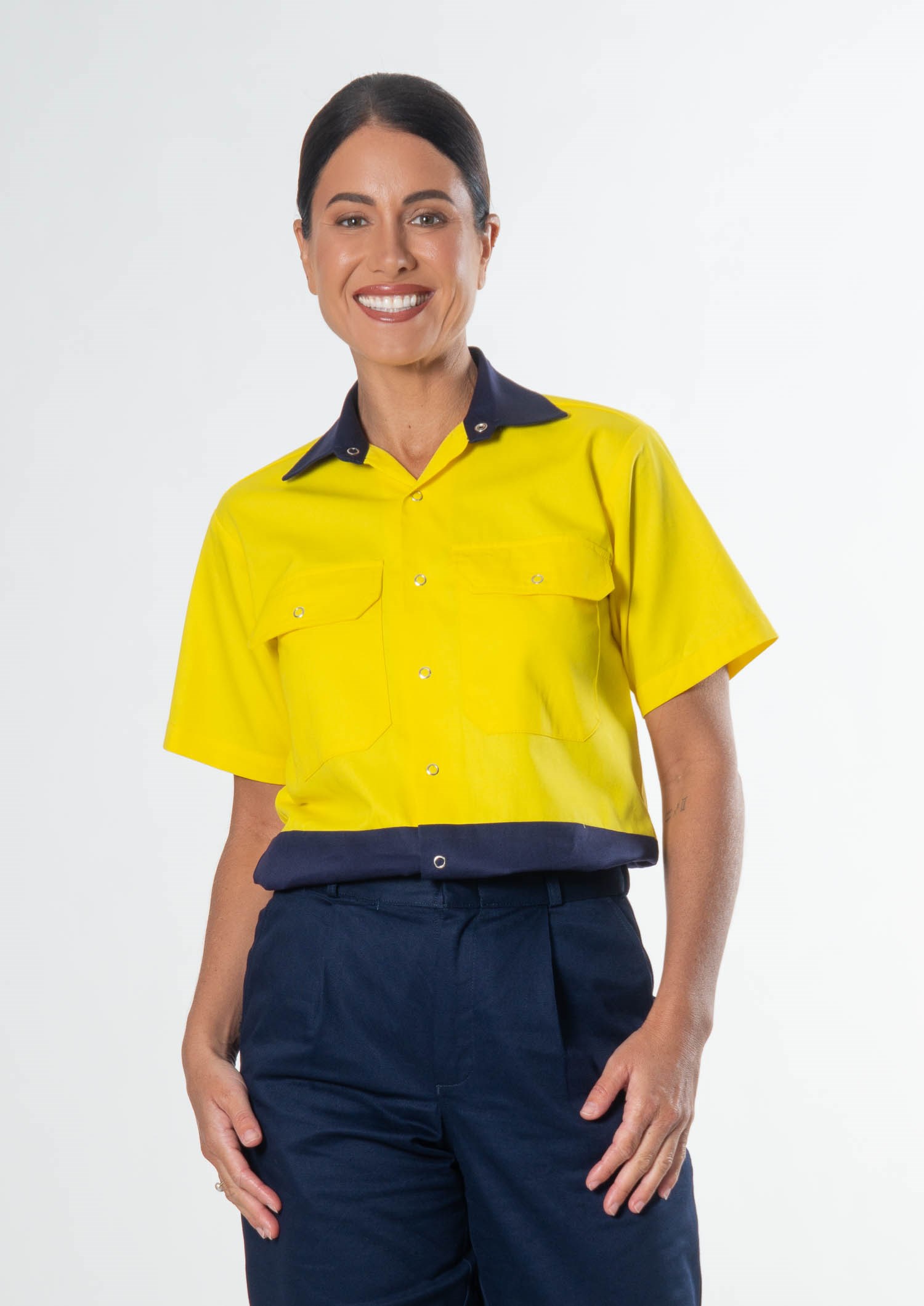 Hi Vis Day Domed Work Shirt - yellow/navy