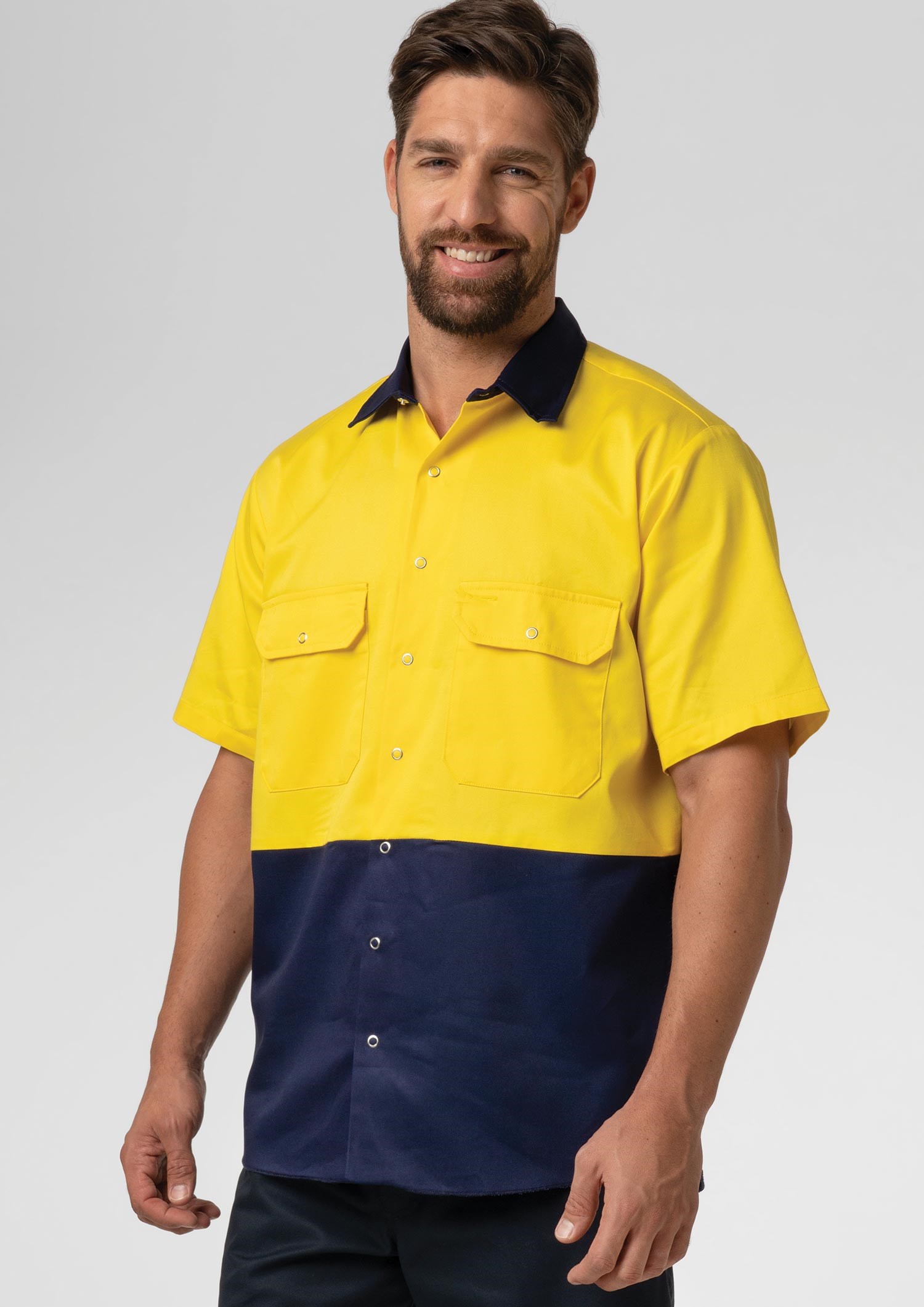 Hi Vis Day Domed Work Shirt - yellow/navy