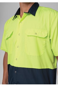 Hi Vis Day S/S Domed Work Shirt - navy/yellow