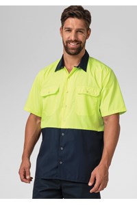 Hi Vis Day S/S Domed Work Shirt - navy/yellow