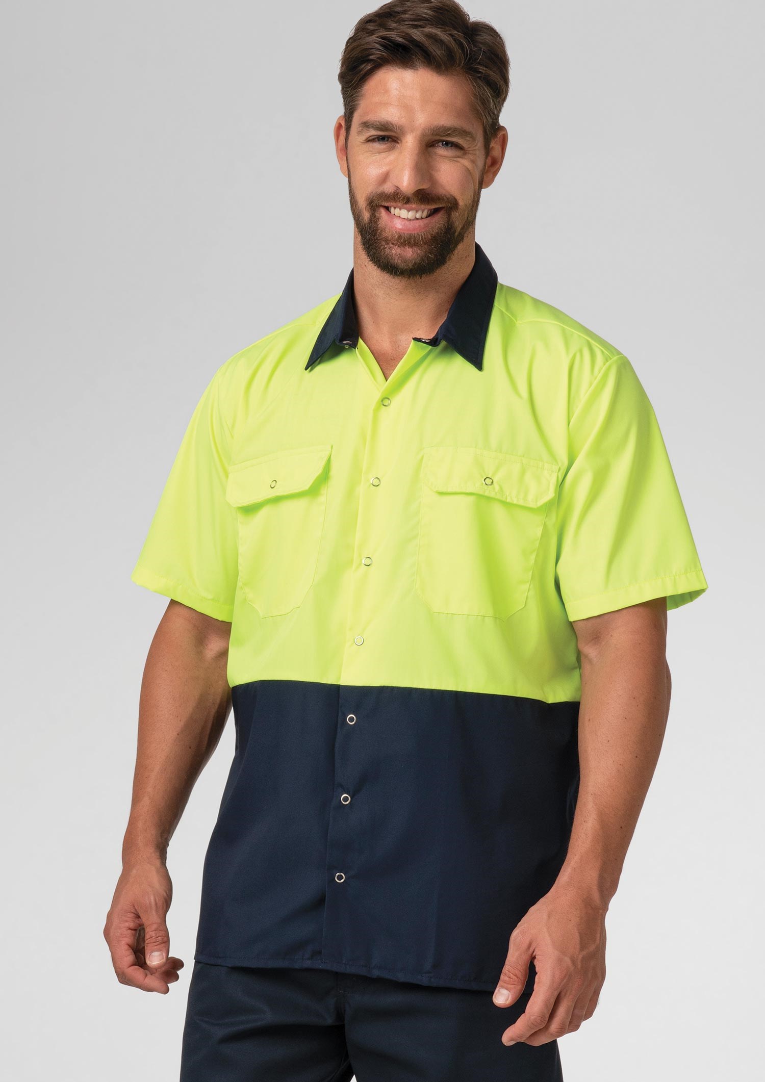 Hi Vis Day S/S Domed Work Shirt - navy/yellow