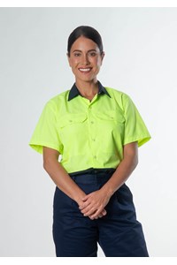 Hi Vis Day S/S Domed Work Shirt - navy/yellow