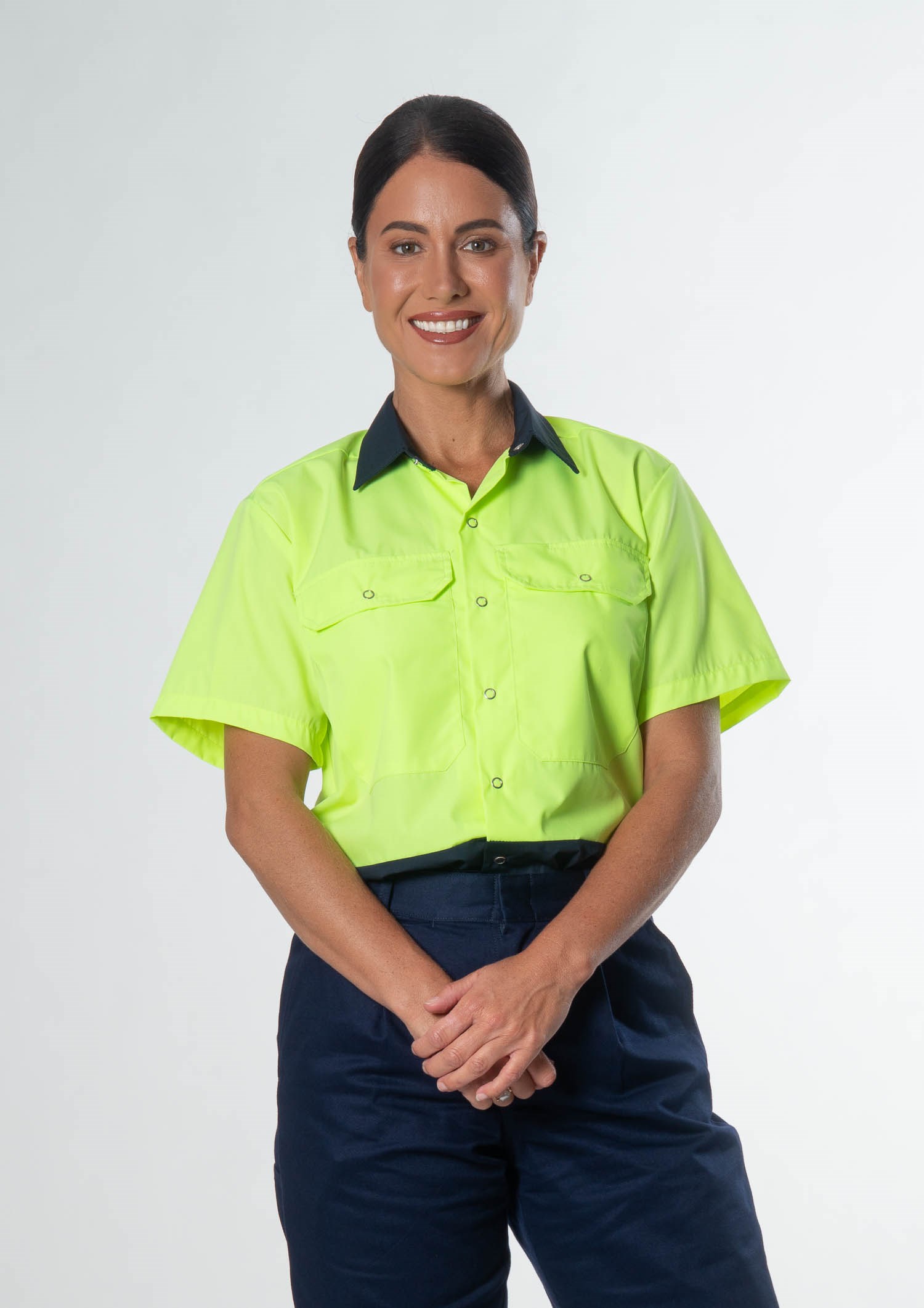 Hi Vis Day S/S Domed Work Shirt - navy/yellow
